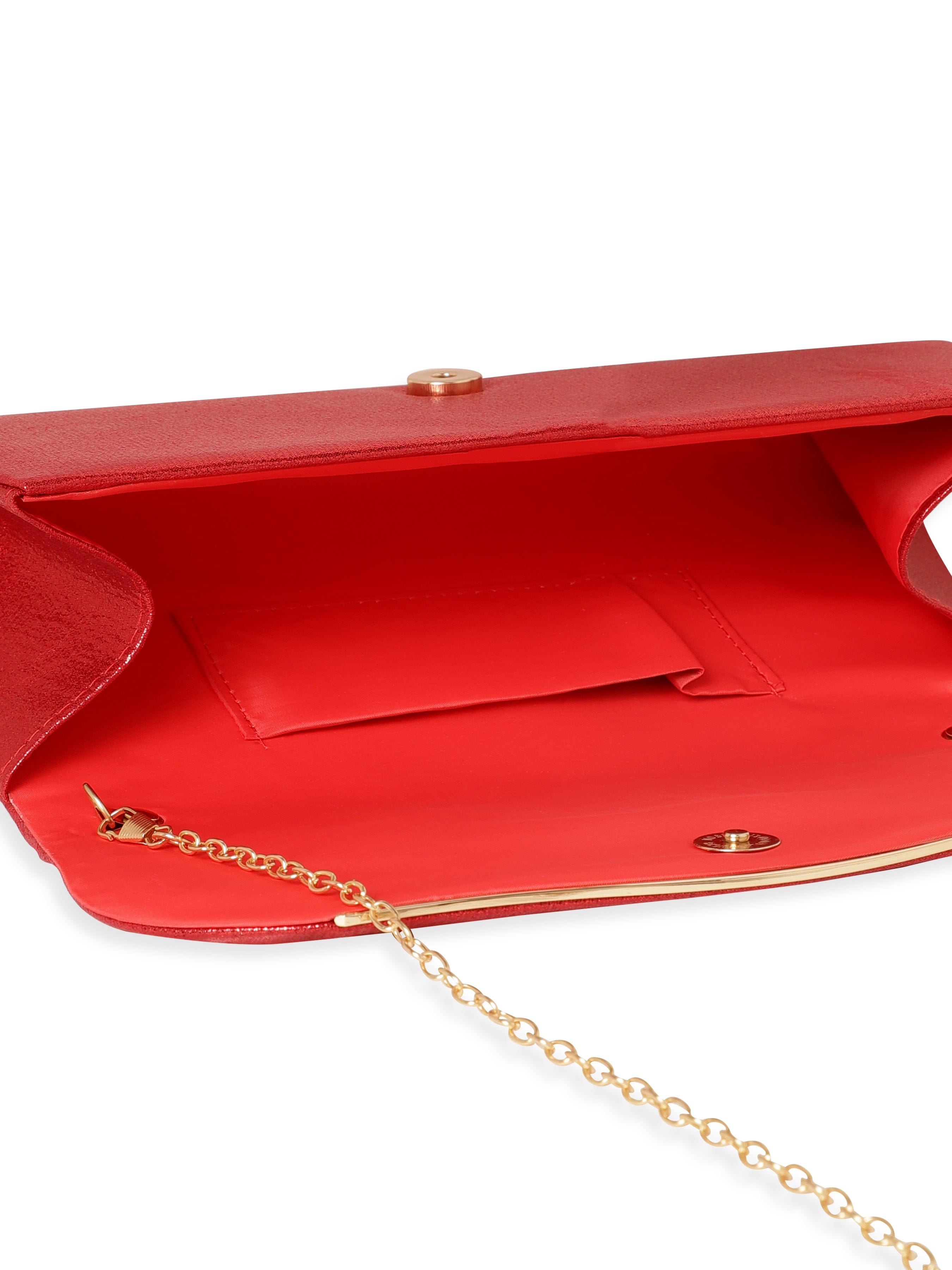 Wentra Fiery Opulence Red Textured Glossy Clutch Bag