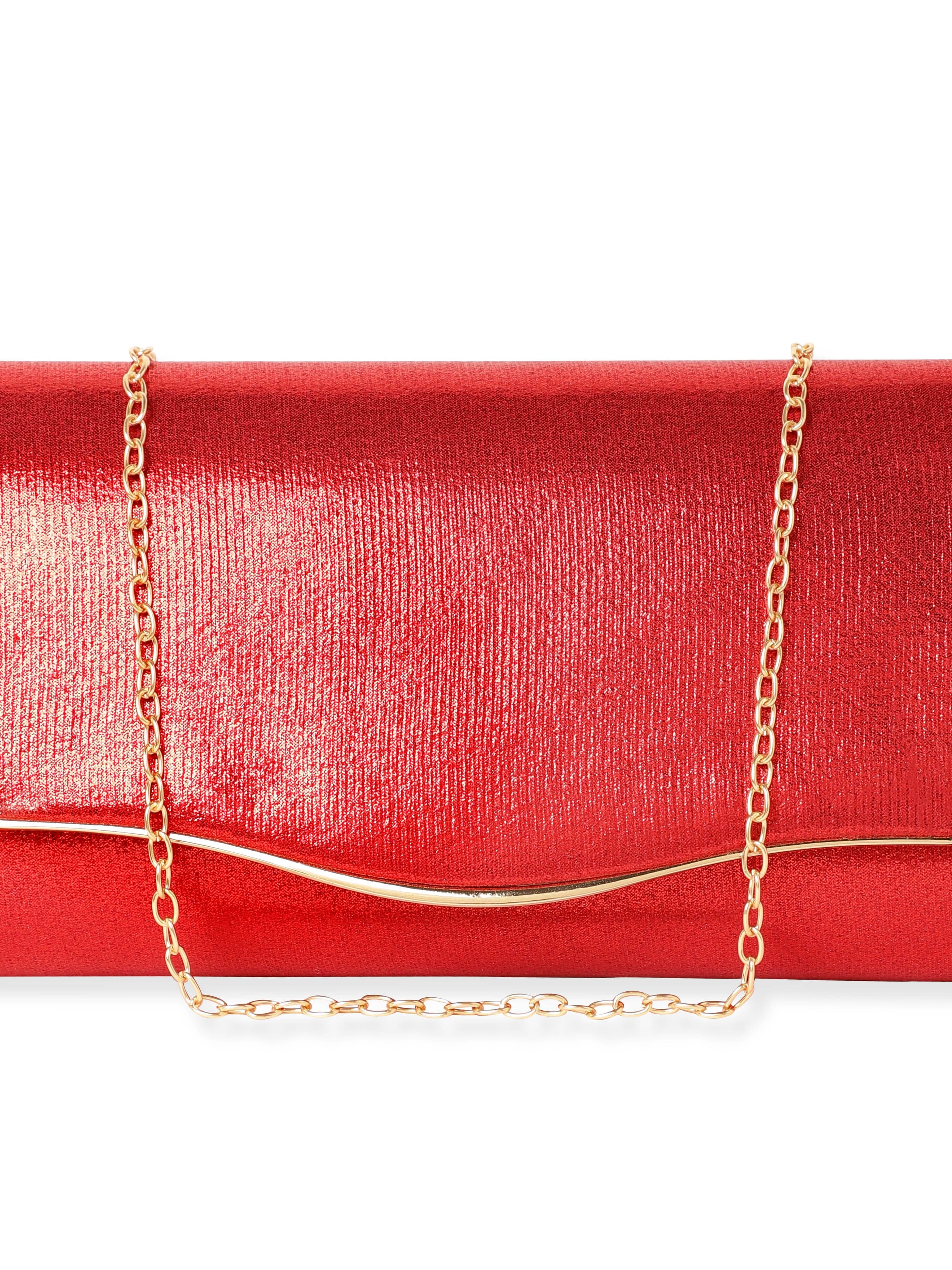 Wentra Fiery Opulence Red Textured Glossy Clutch Bag