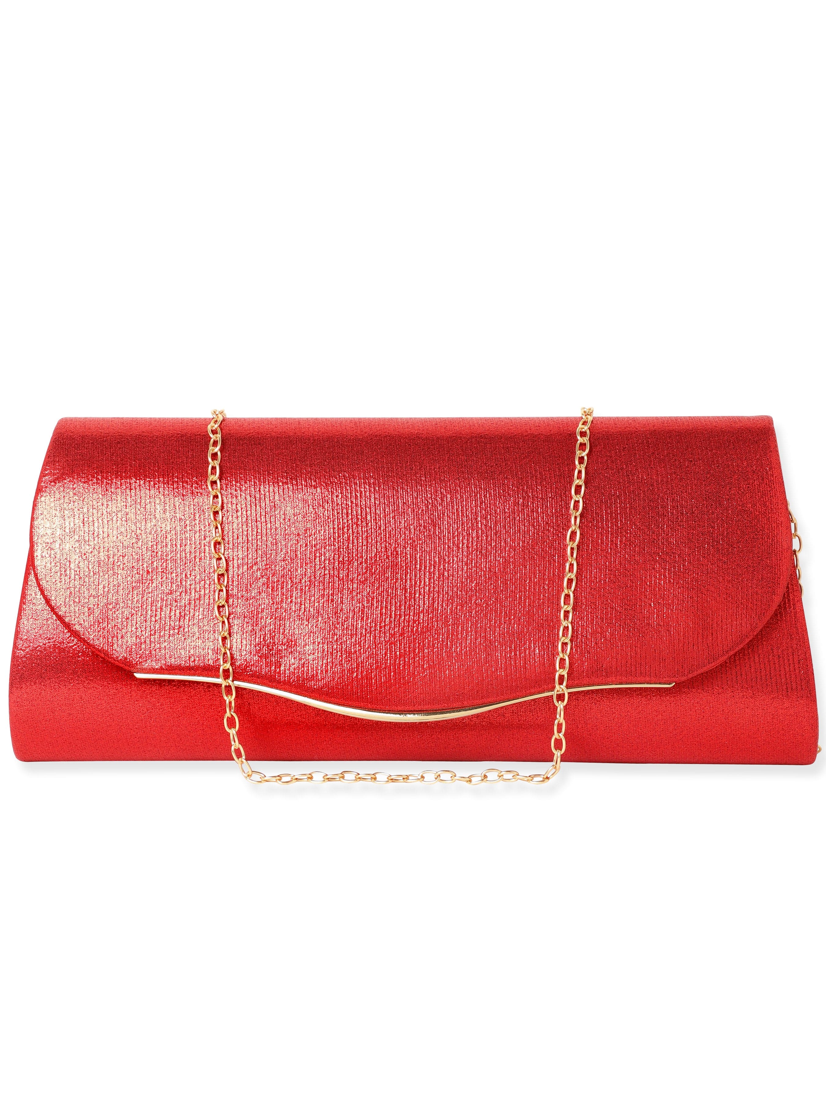 Wentra Fiery Opulence Red Textured Glossy Clutch Bag
