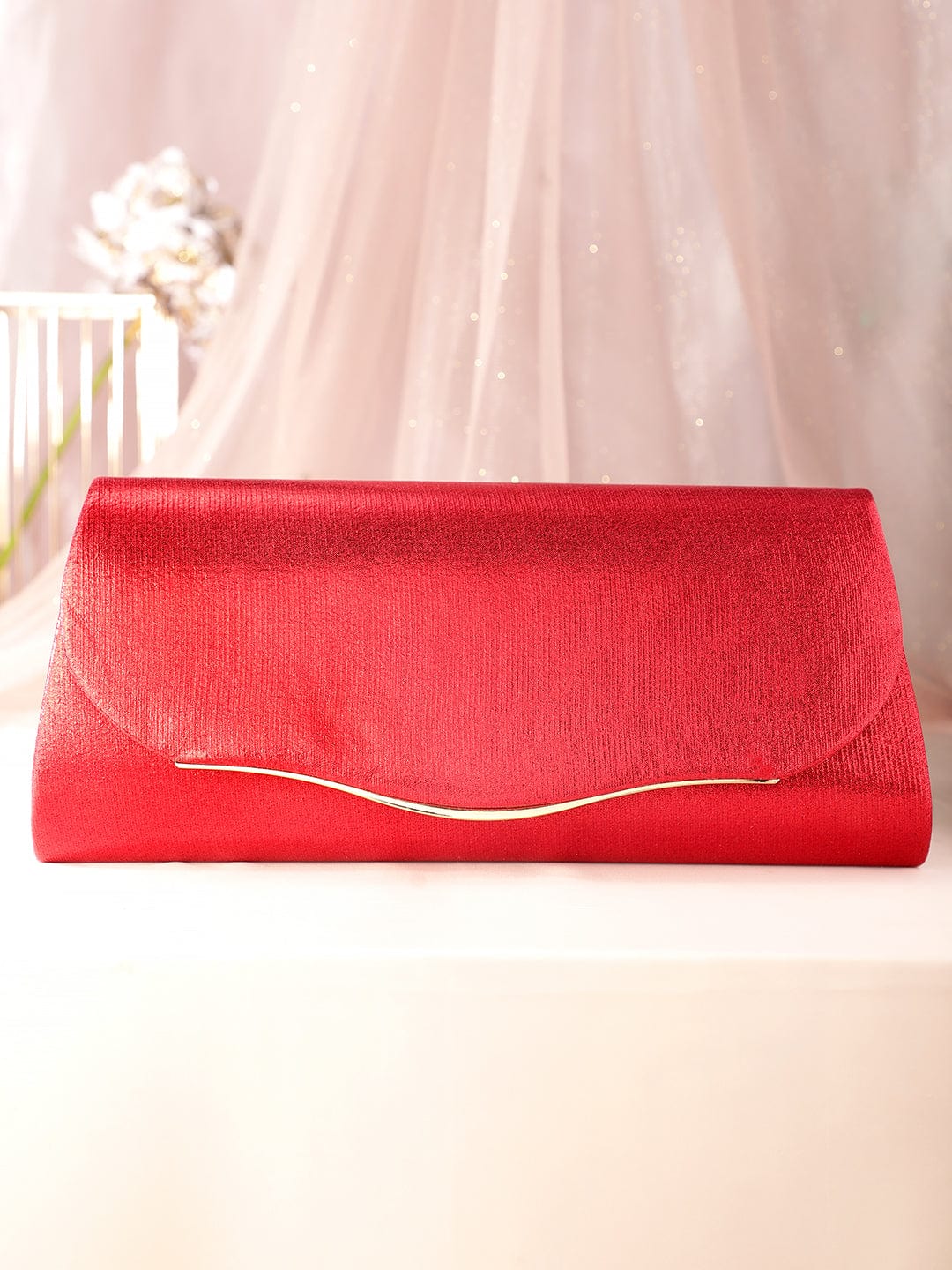 Wentra Fiery Opulence Red Textured Glossy Clutch Bag