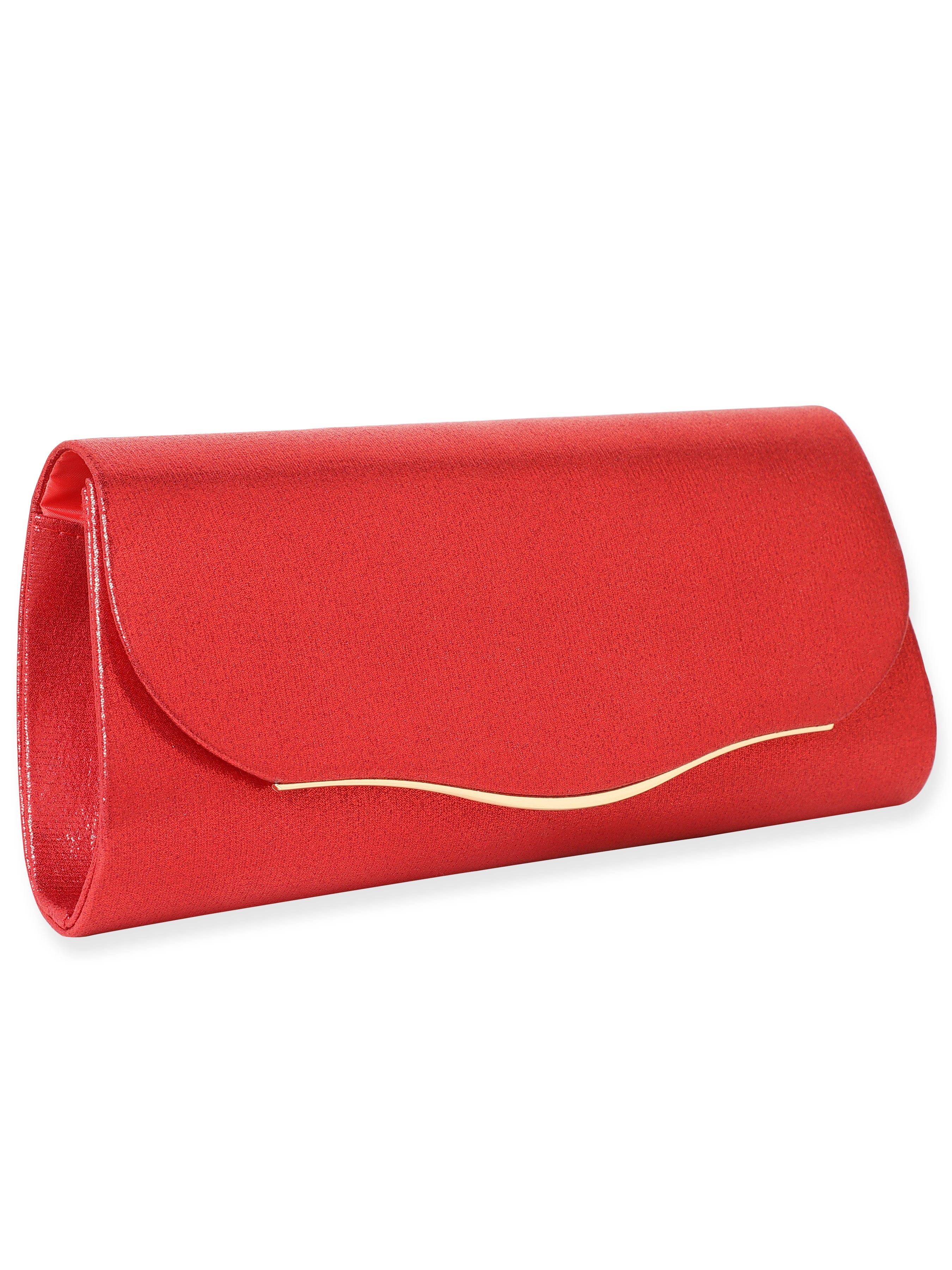 Wentra Fiery Opulence Red Textured Glossy Clutch Bag