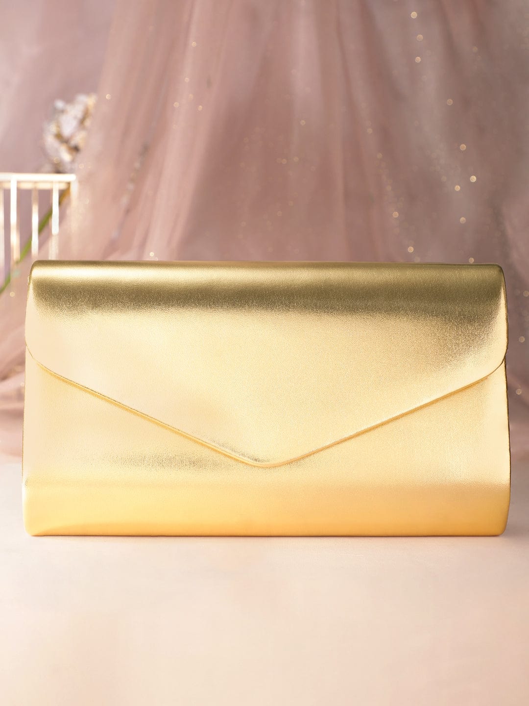 Wentra Gilded Allure Golden Glossy Finish Clutch Bag