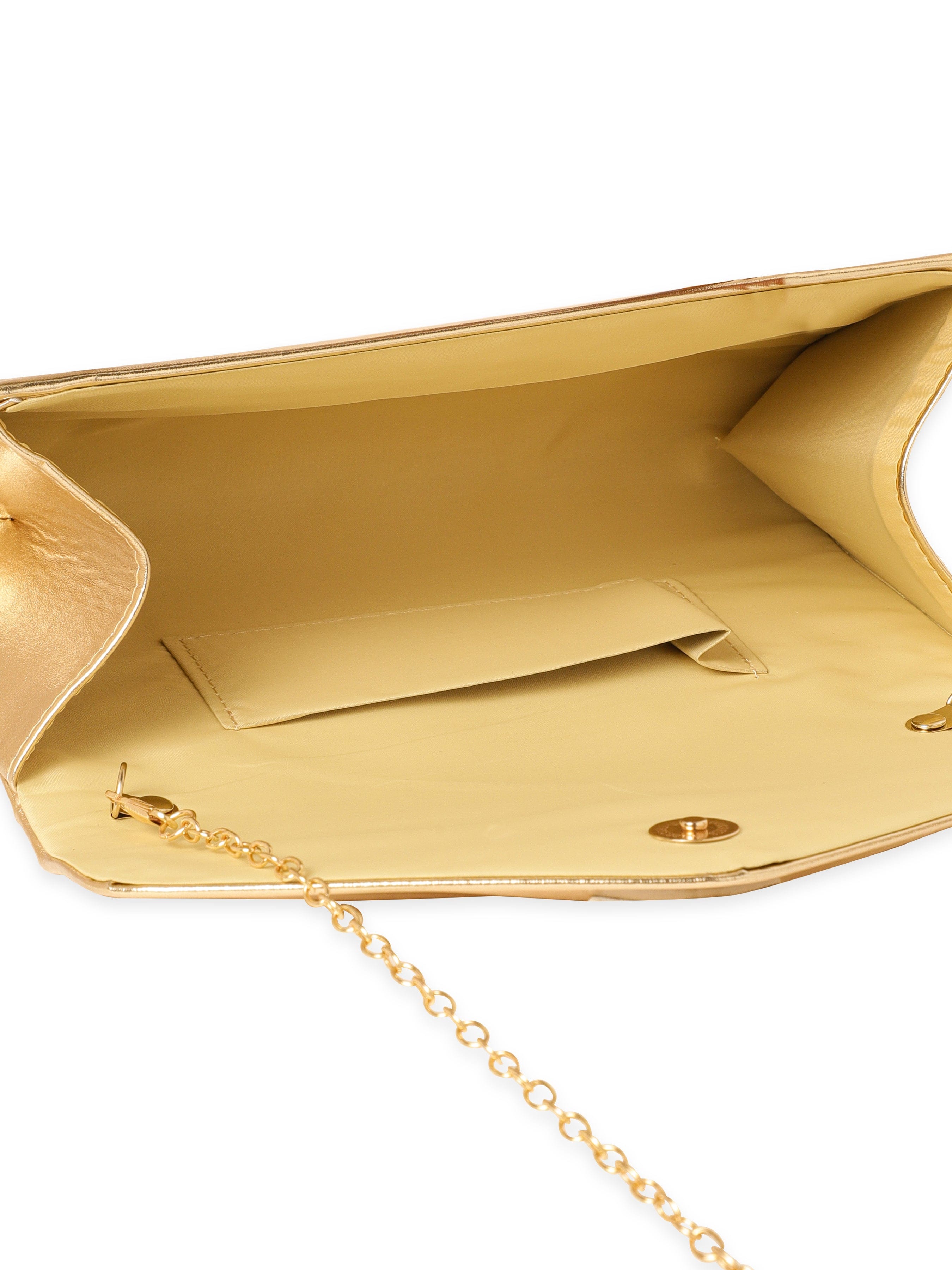 Wentra Gilded Allure Golden Glossy Finish Clutch Bag