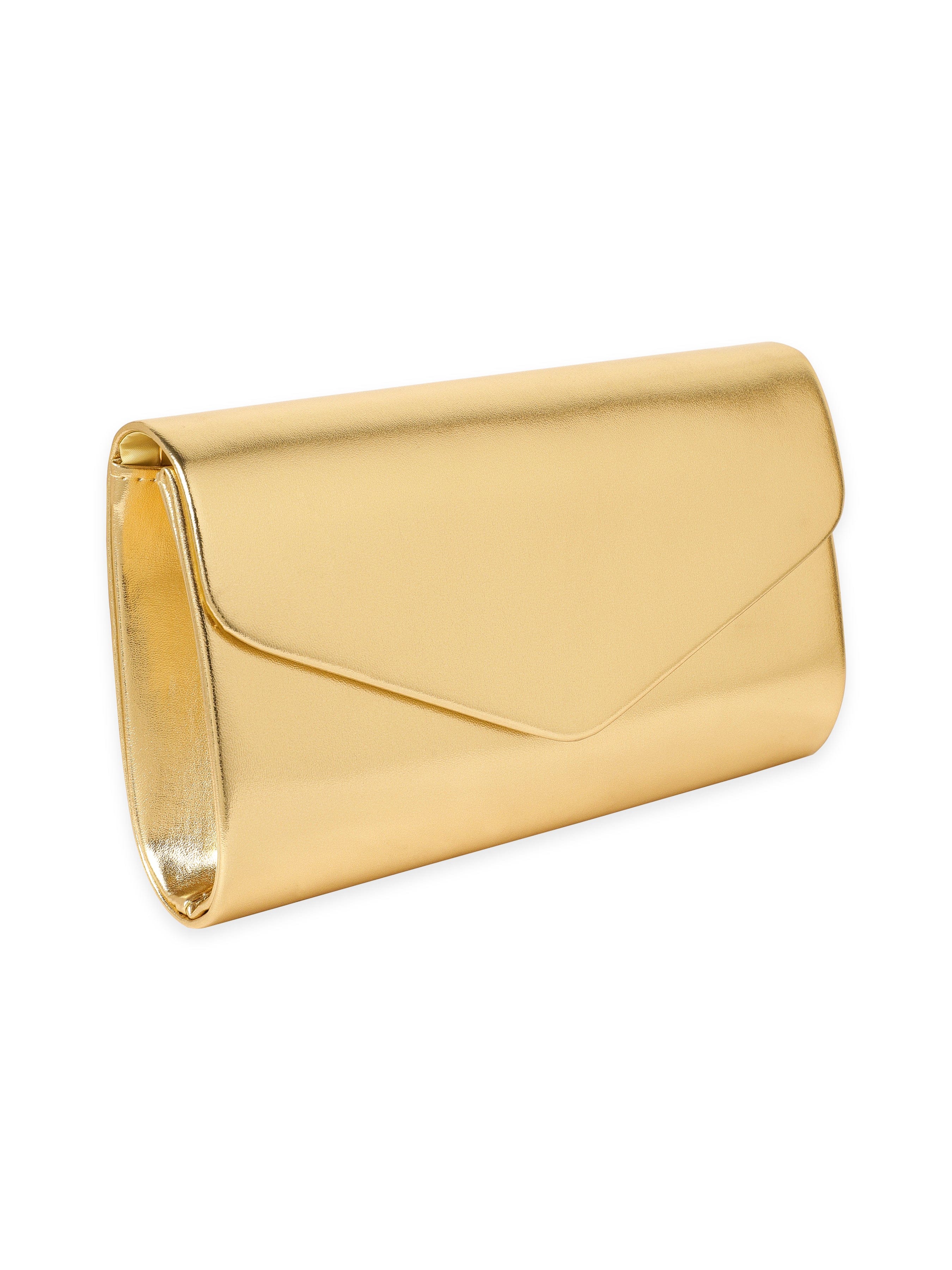 Wentra Gilded Allure Golden Glossy Finish Clutch Bag