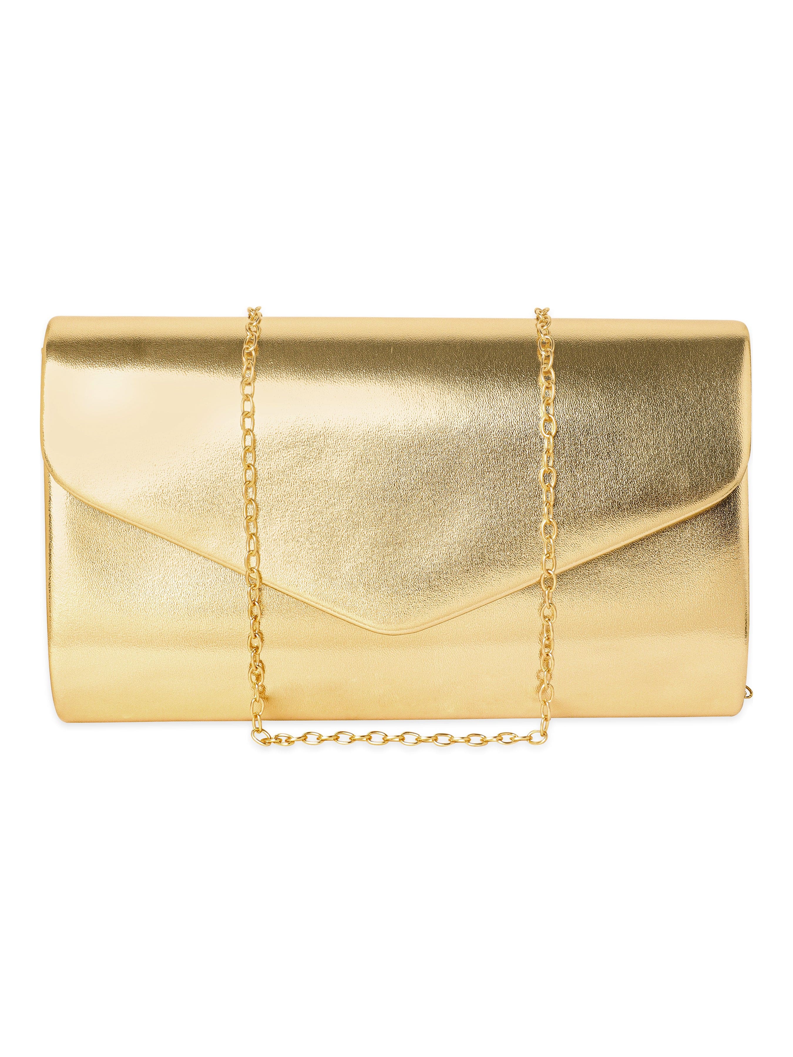 Wentra Gilded Allure Golden Glossy Finish Clutch Bag