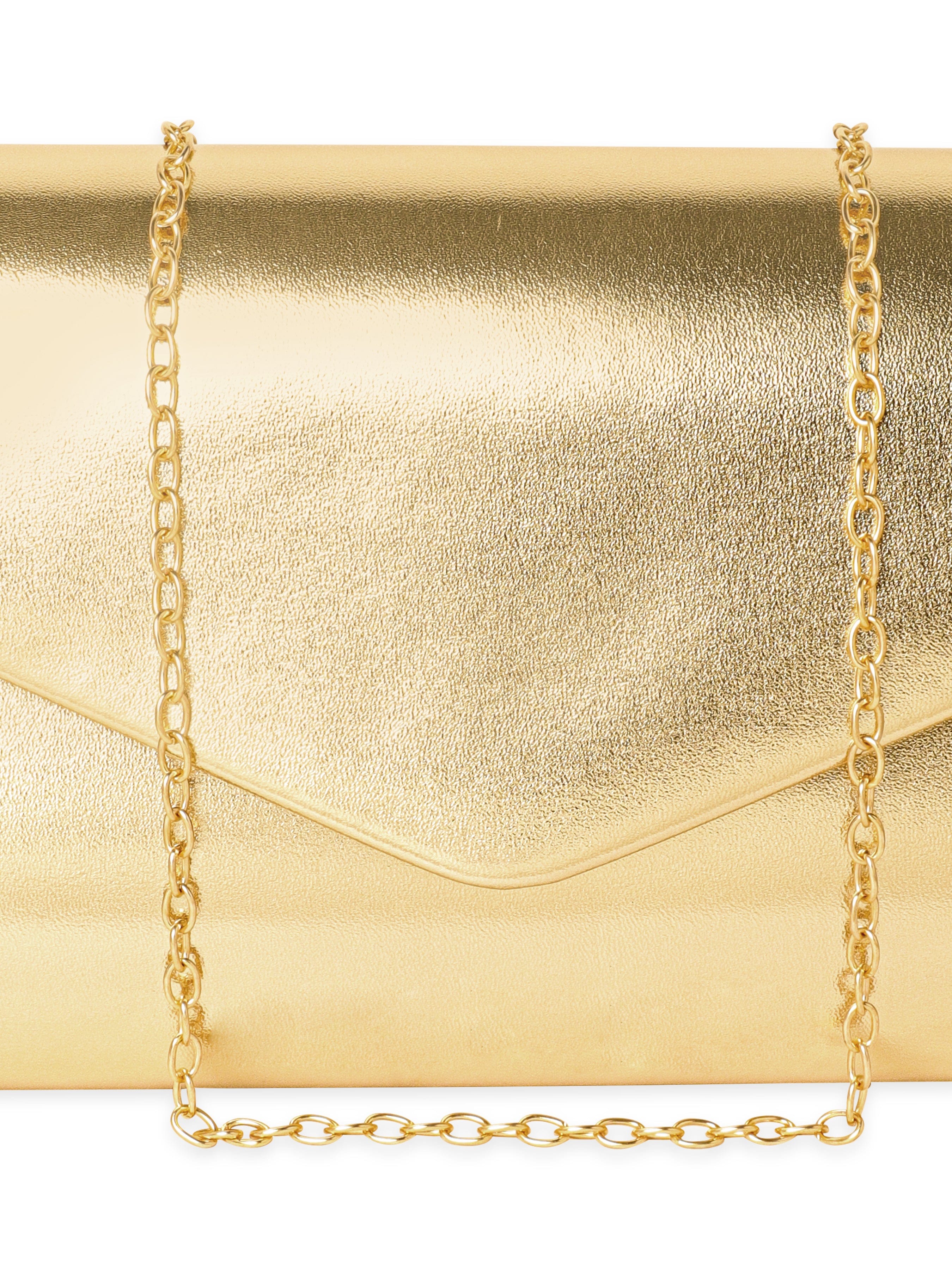 Wentra Gilded Allure Golden Glossy Finish Clutch Bag