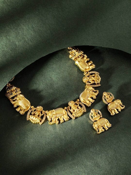 Traditional Temple Necklace Set with Elephant Motifs