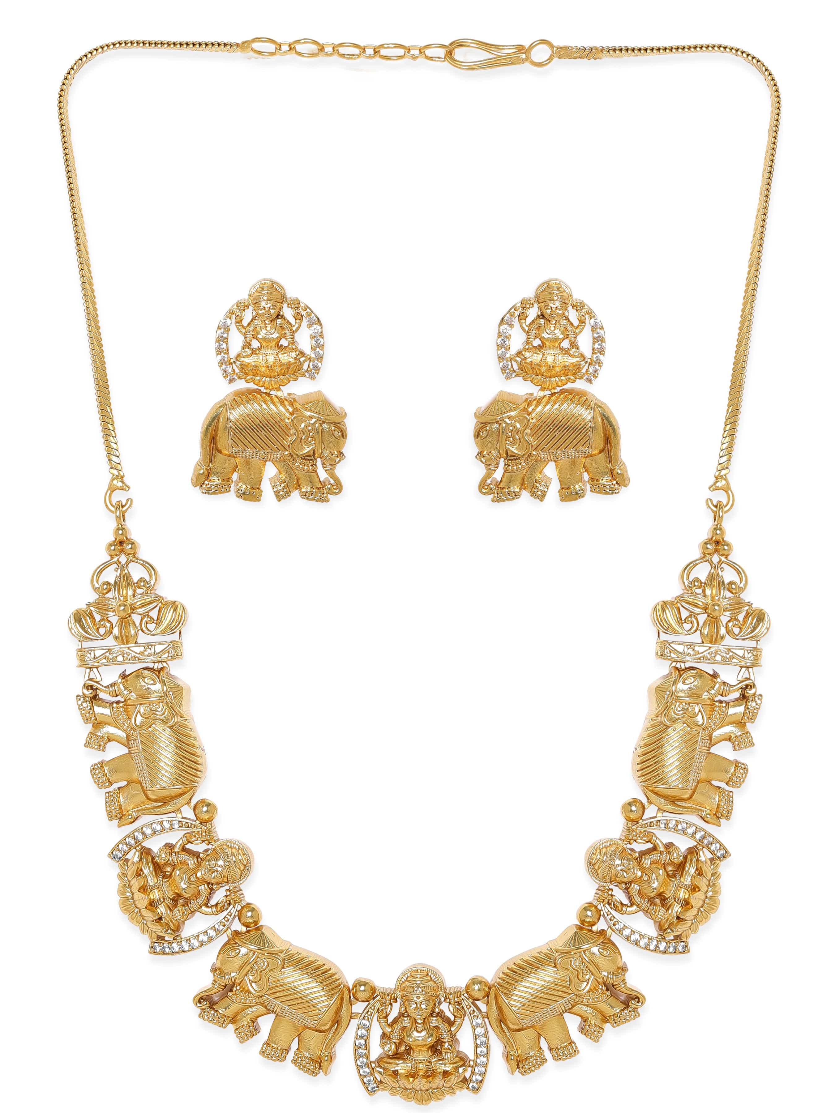 Traditional Temple Necklace Set with Elephant Motifs