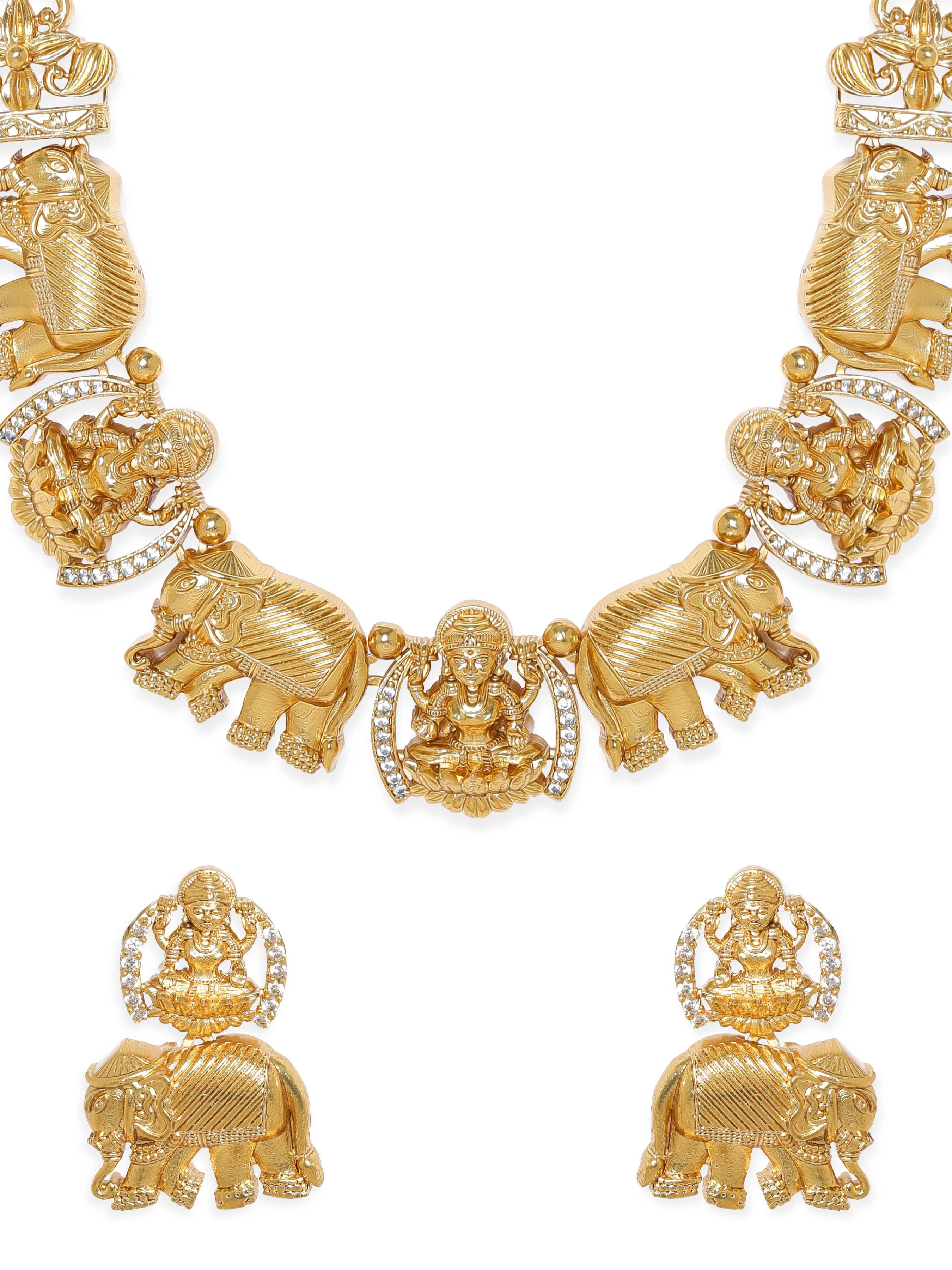 Traditional Temple Necklace Set with Elephant Motifs