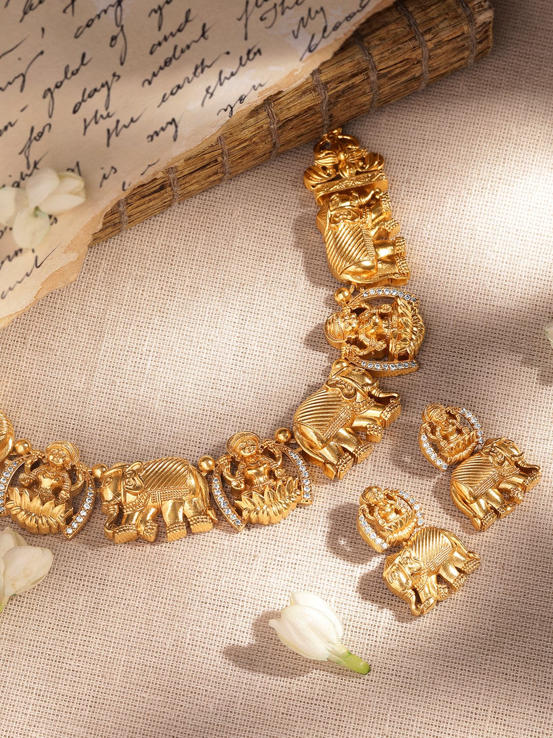 Traditional Temple Necklace Set with Elephant Motifs