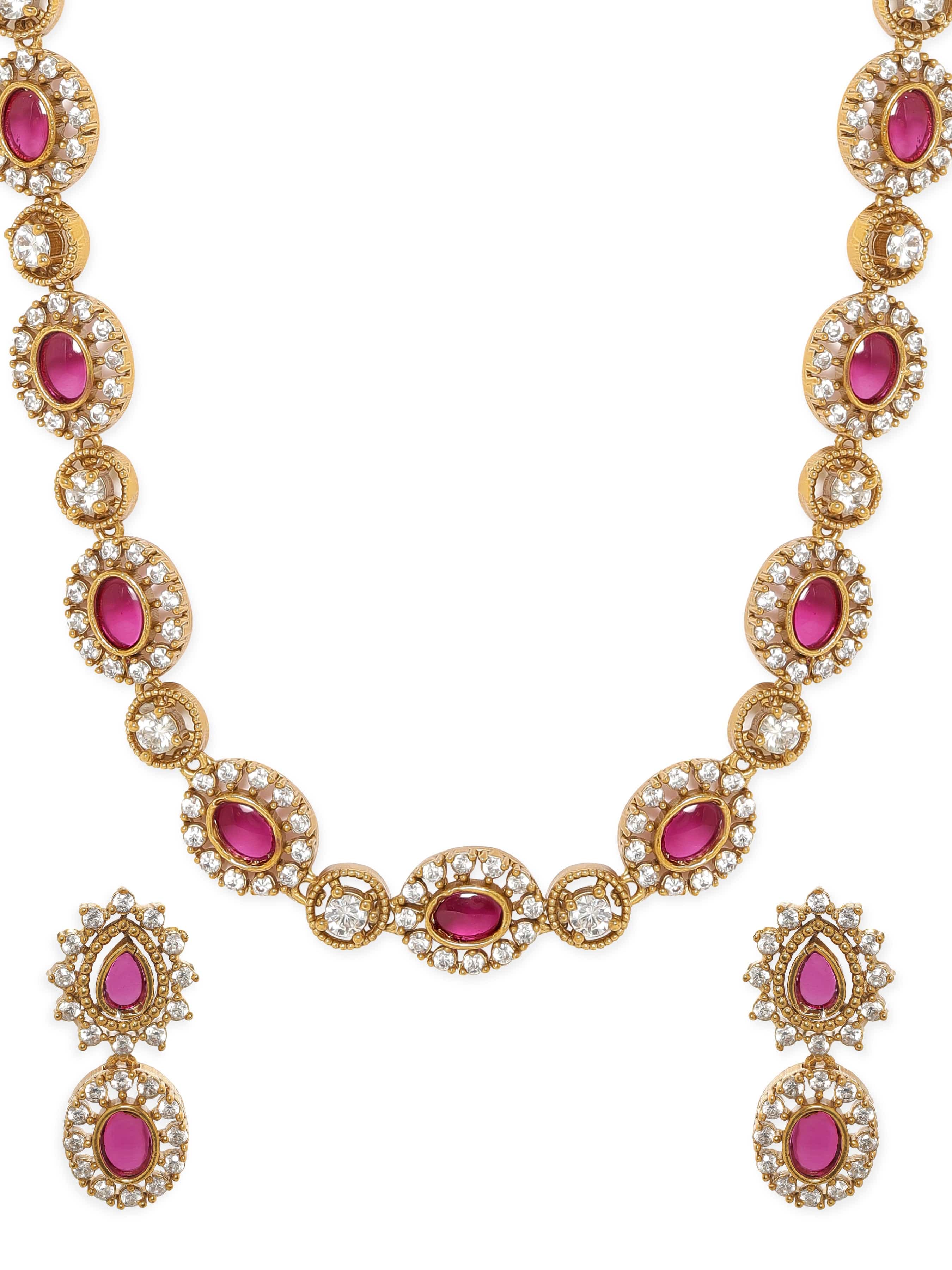 Pink American Diamond Zirconia Necklace Set