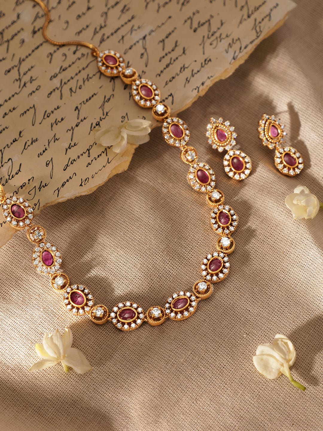 Pink American Diamond Zirconia Necklace Set