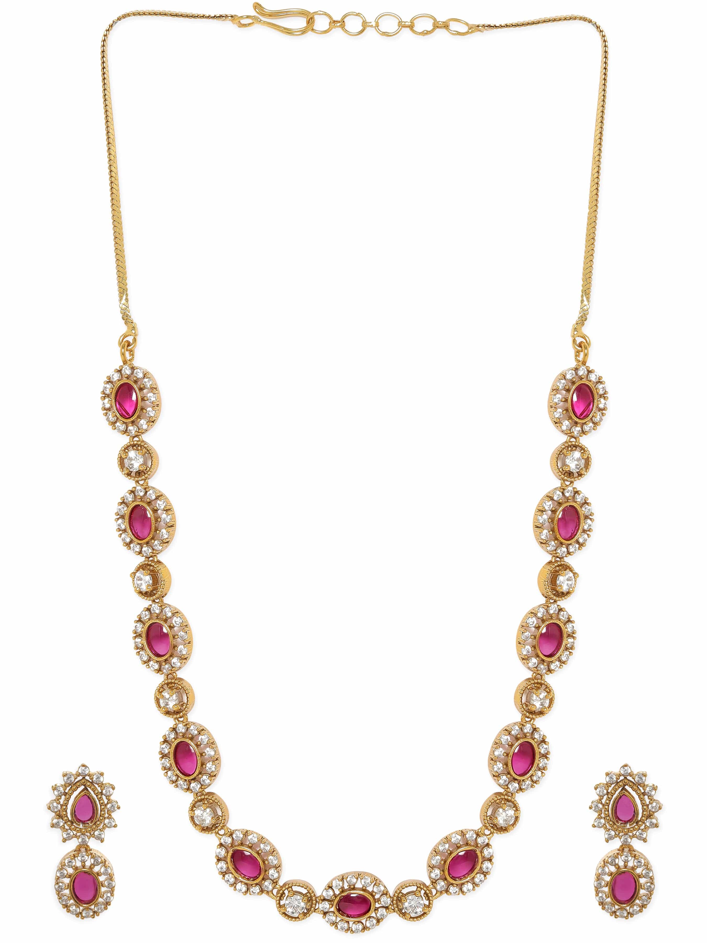 Pink American Diamond Zirconia Necklace Set