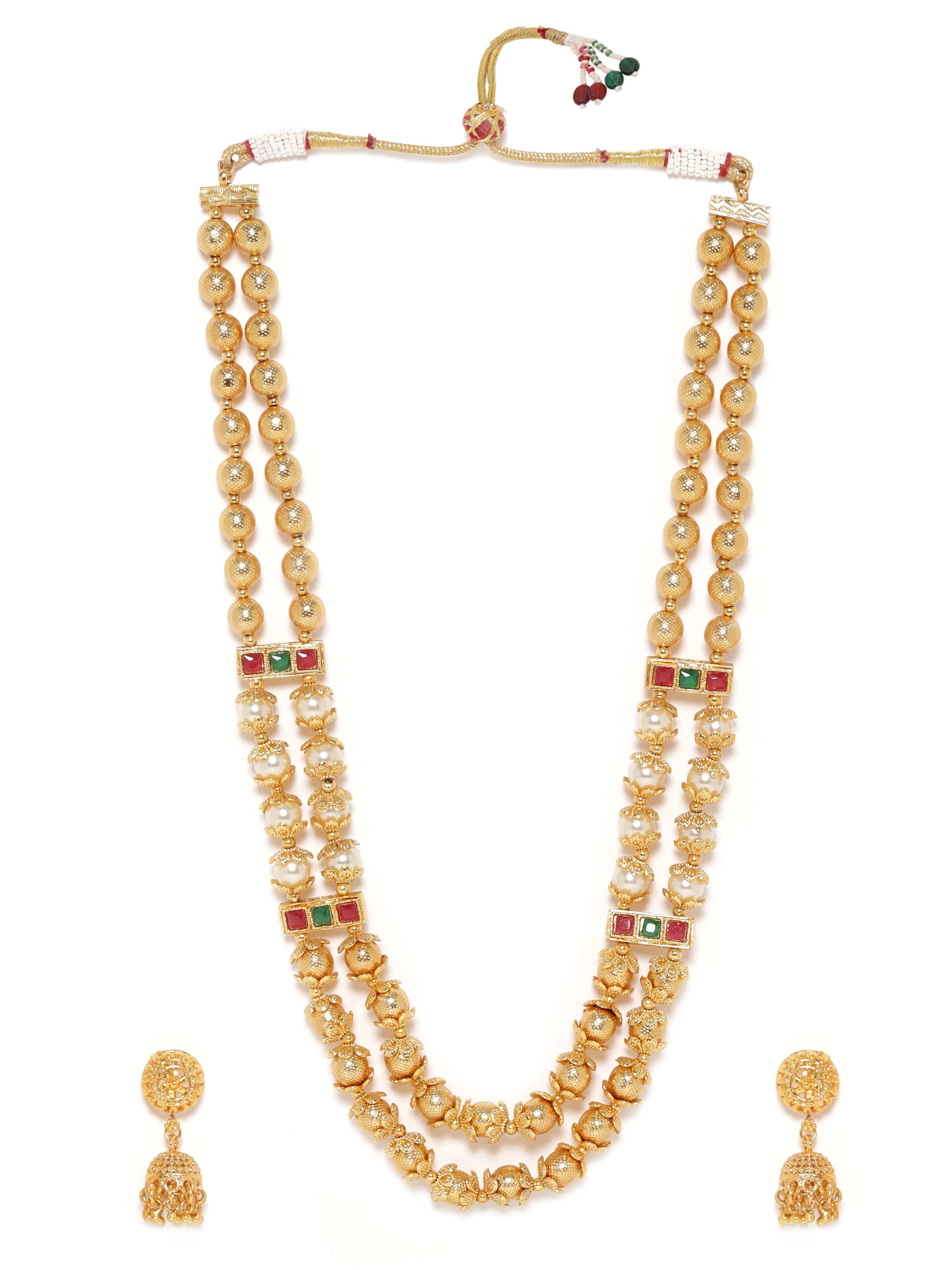 Gold Beaded Layered Necklace Set