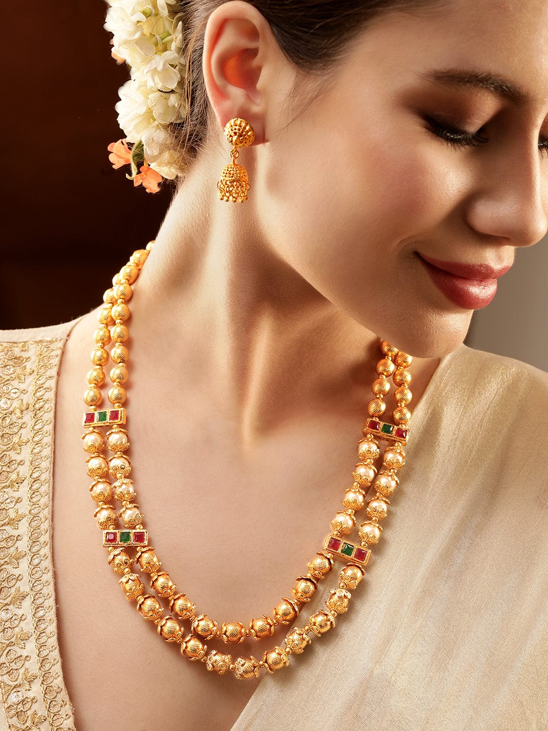 Gold Beaded Layered Necklace Set