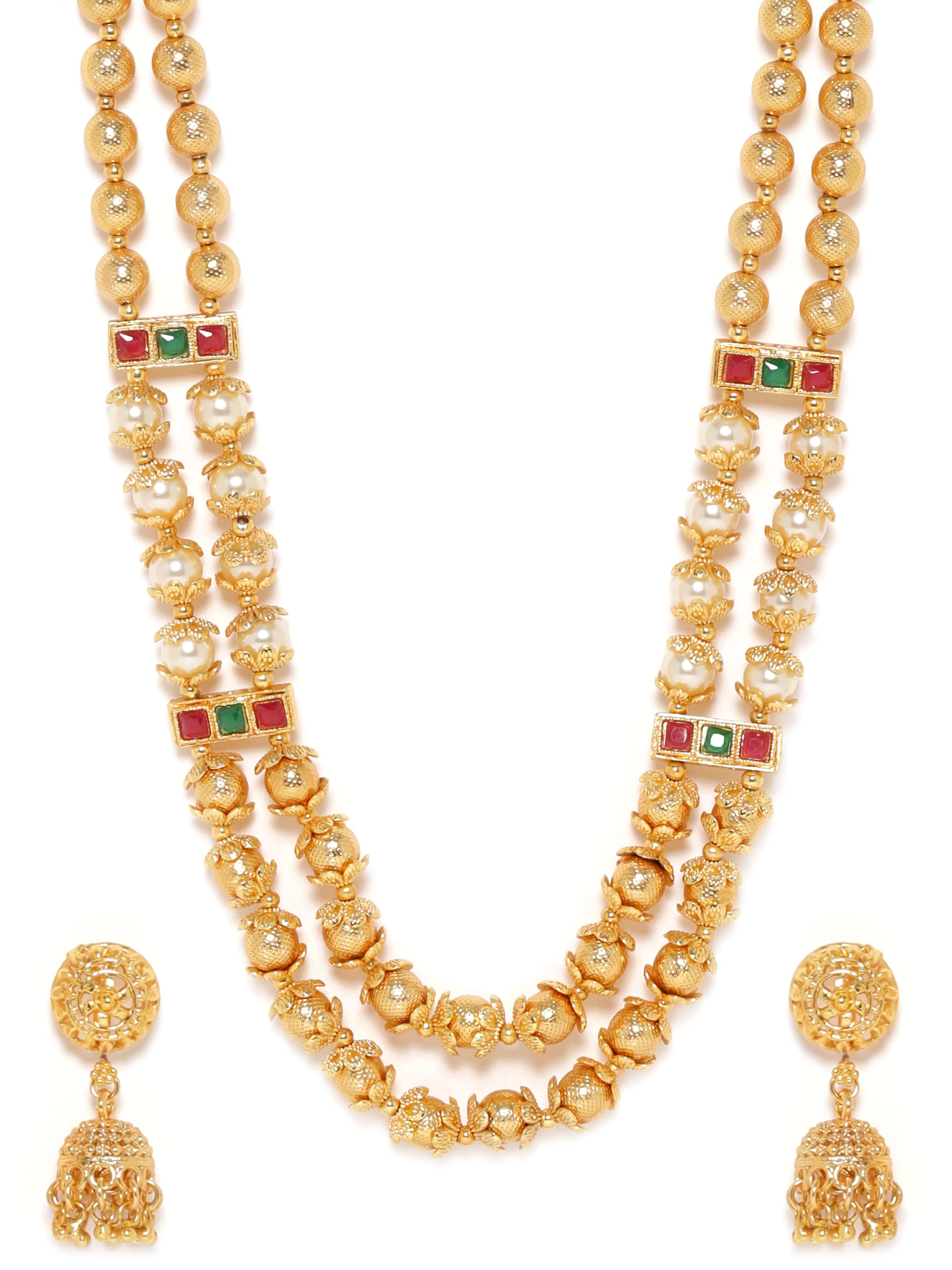 Gold Beaded Layered Necklace Set