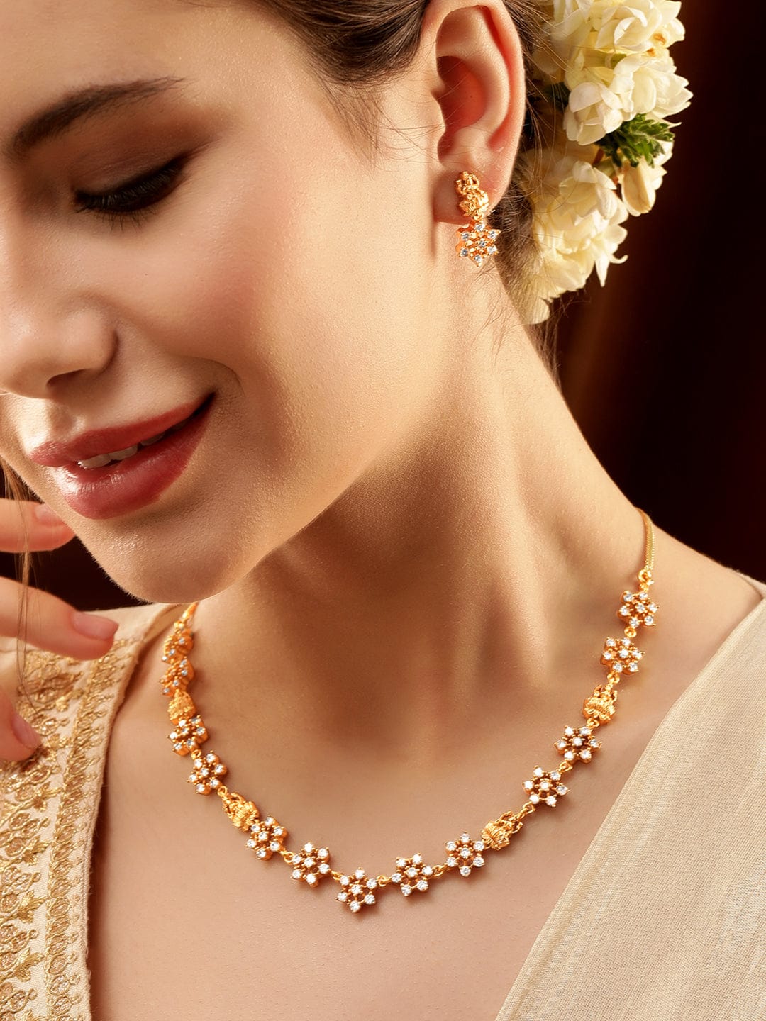 Cubic Zircon Temple Necklace Set