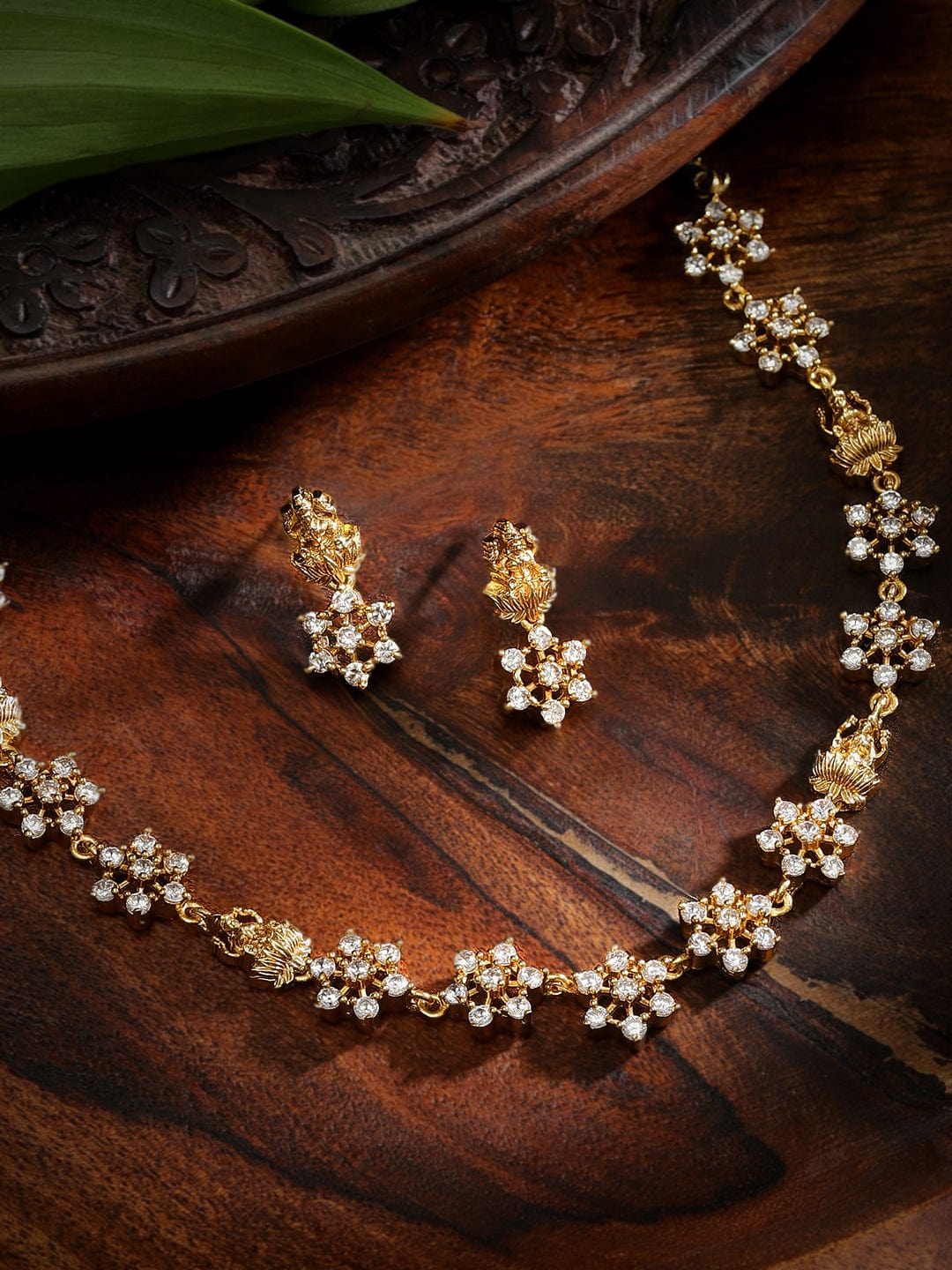 Cubic Zircon Temple Necklace Set