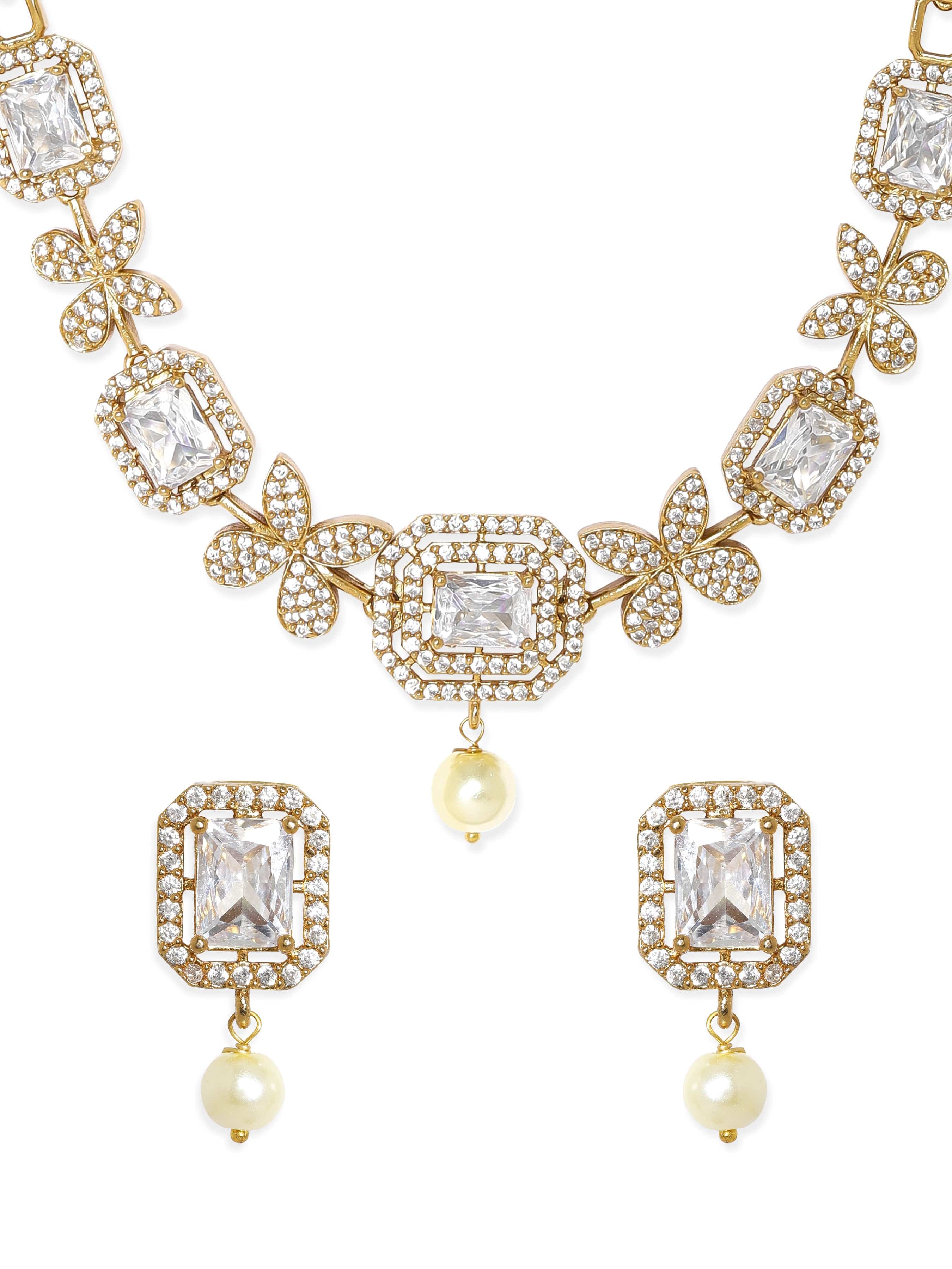 Gold American Diamond Zirconia Cubic Necklace Set