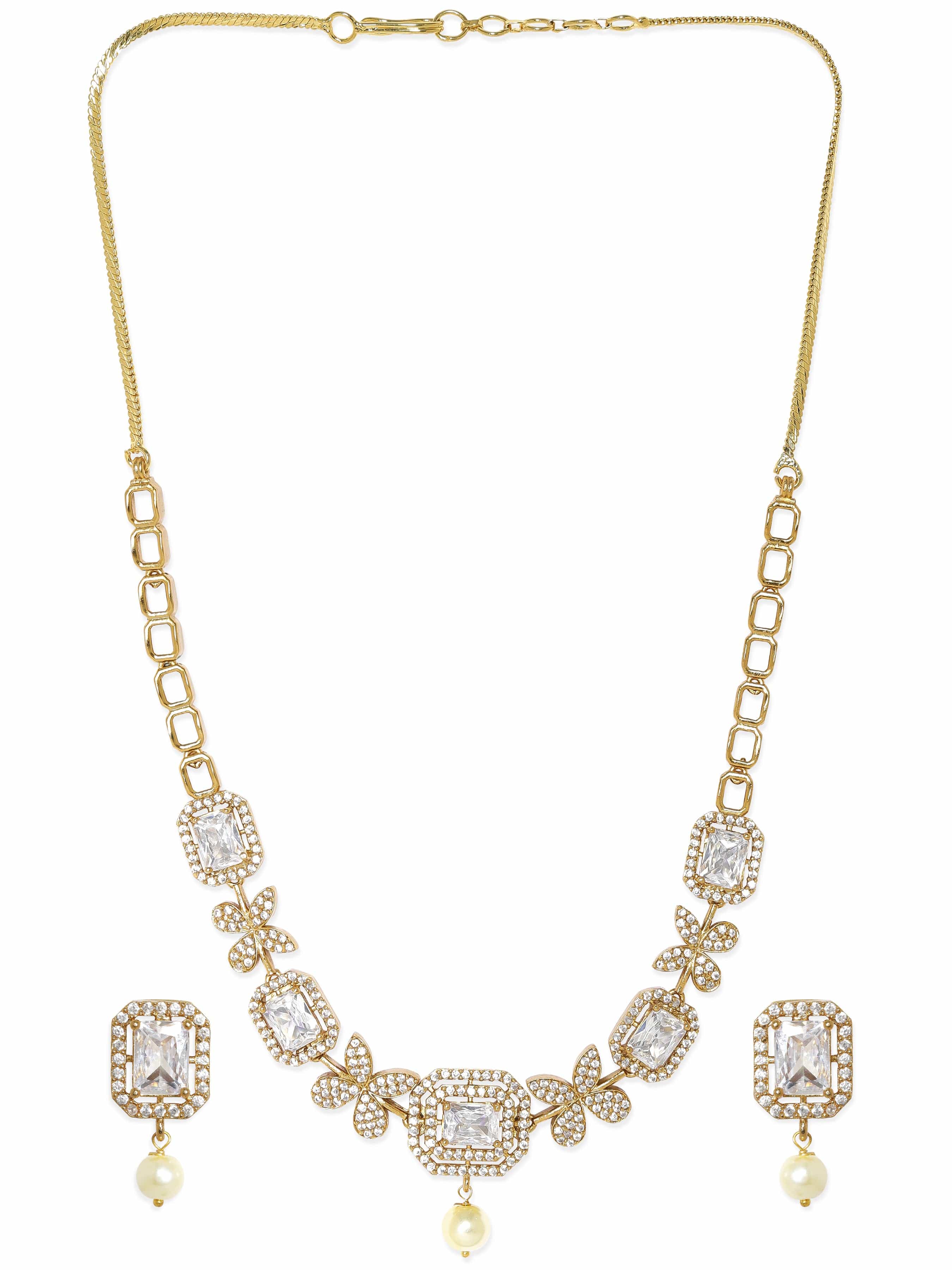 Gold American Diamond Zirconia Cubic Necklace Set