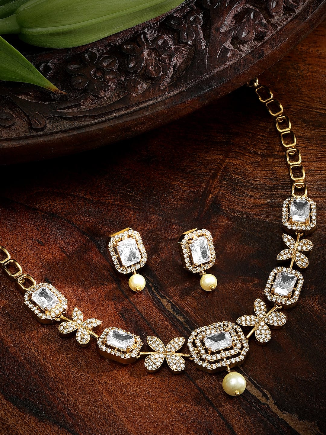 Gold American Diamond Zirconia Cubic Necklace Set