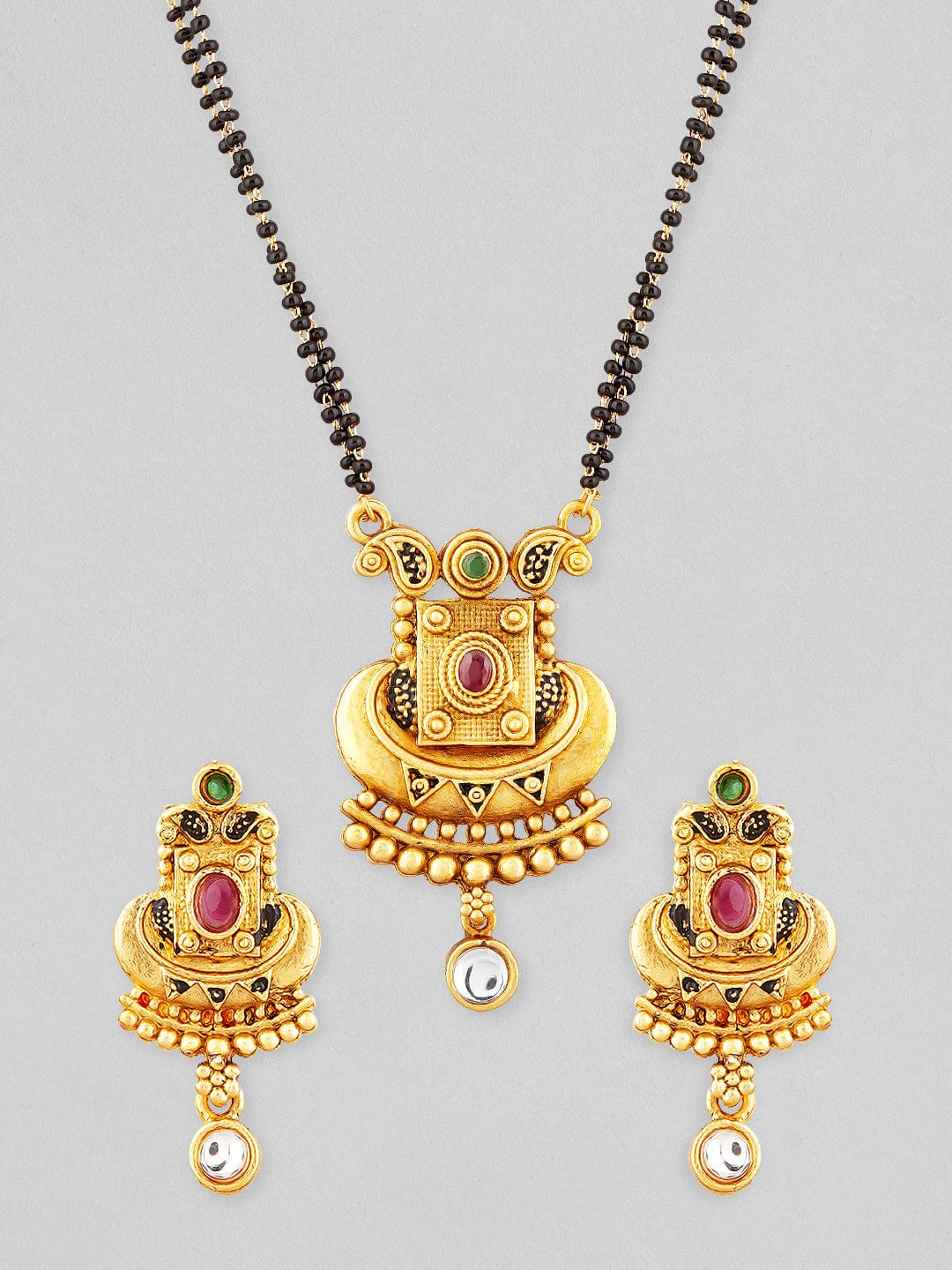 Gold Toned Mangalsutra With Earrings