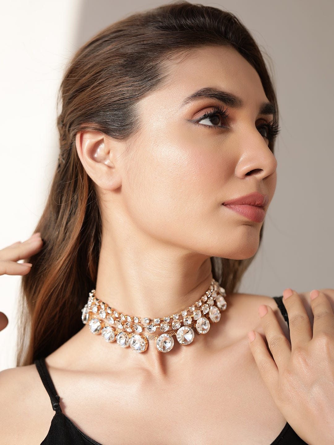 White Crystal Studded layered Necklace