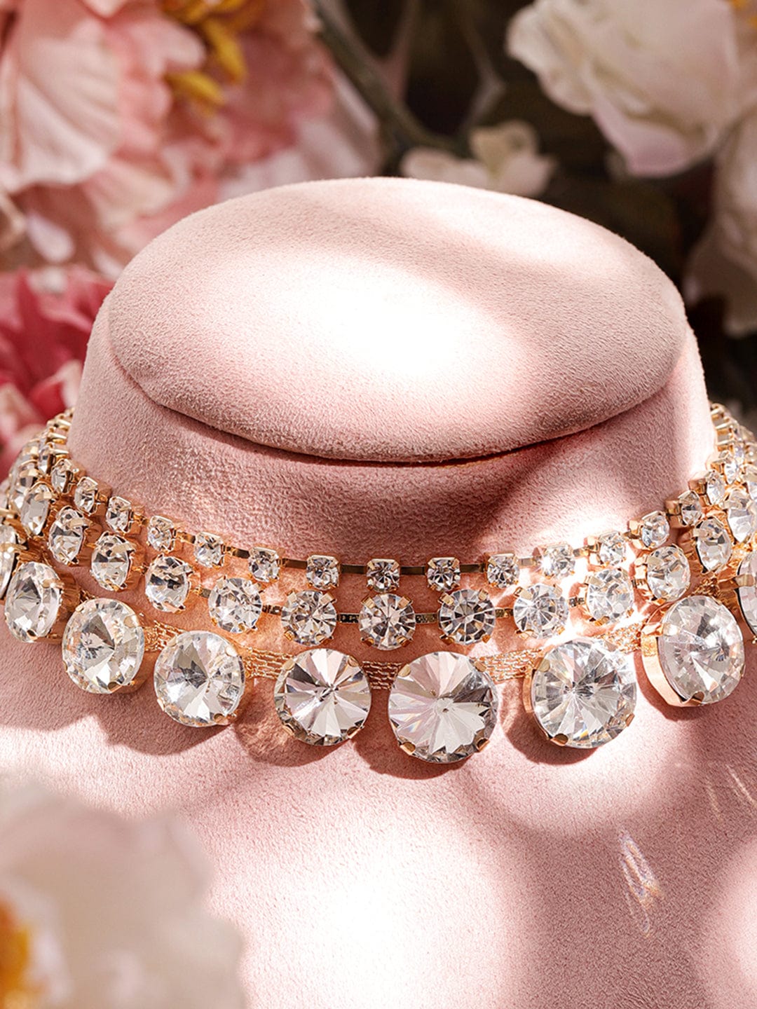 White Crystal Studded layered Necklace