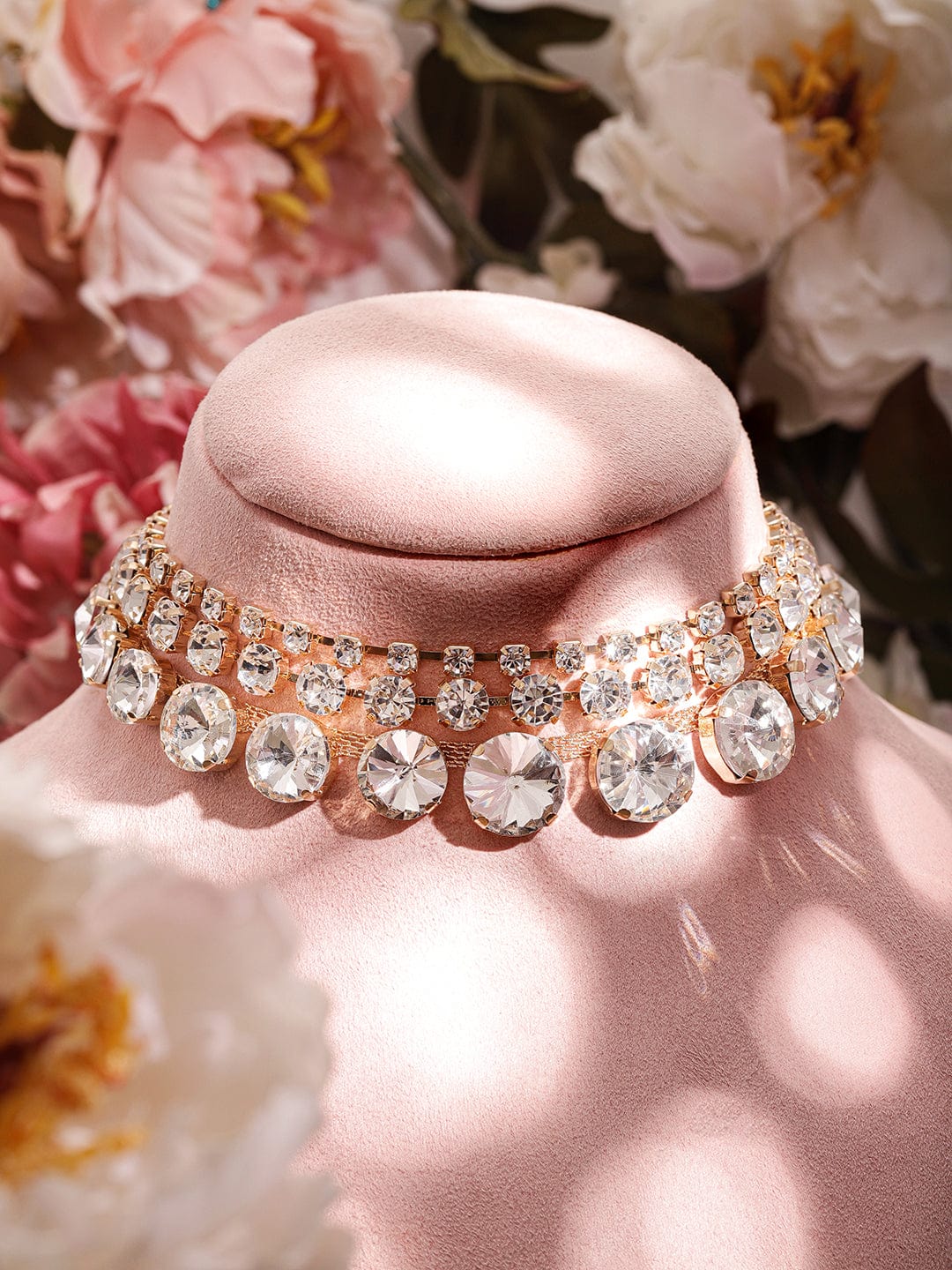 White Crystal Studded layered Necklace