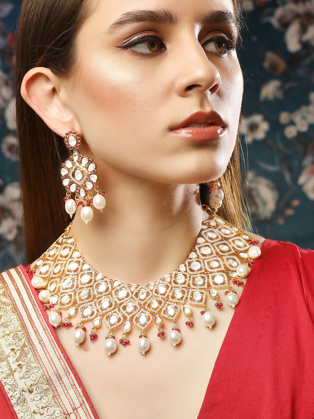 Kundan & Minimal Ruby-Toned Necklace Set