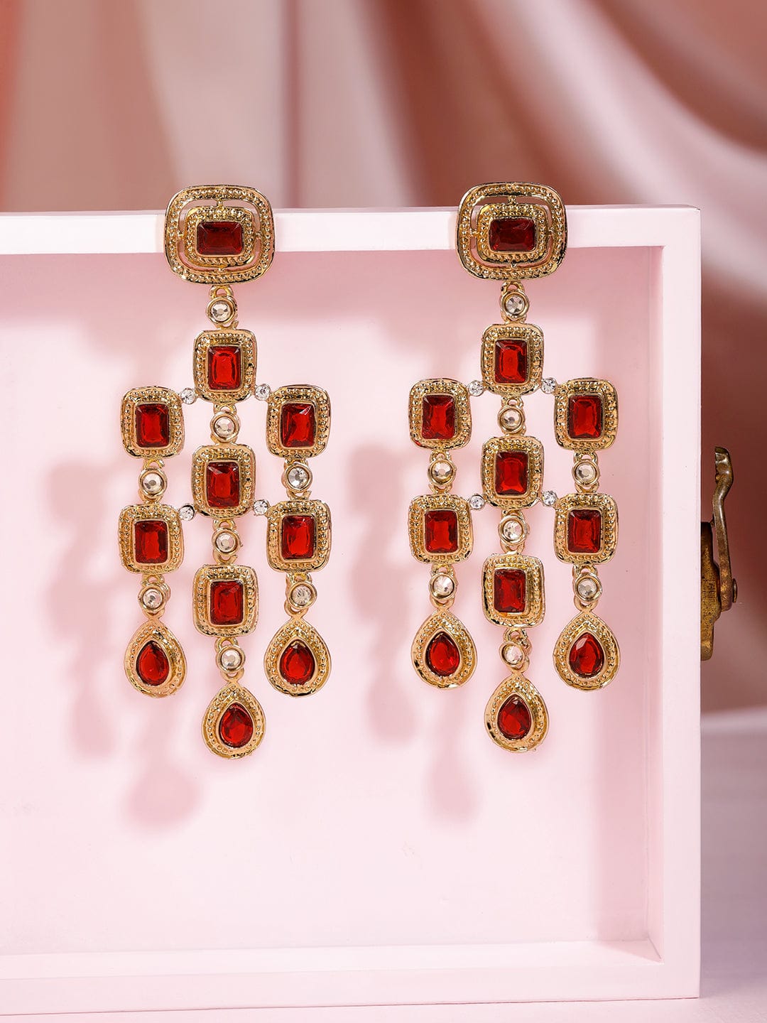 Contemporary Glow Red Zirconia Danglers