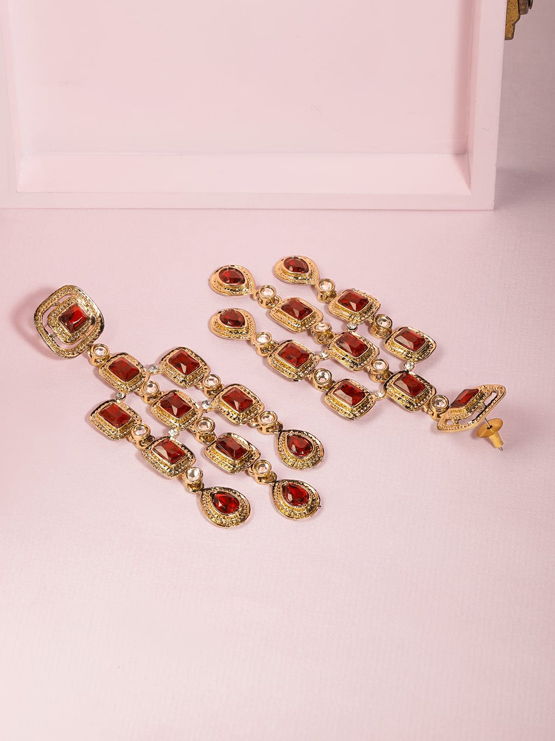 Contemporary Glow Red Zirconia Danglers