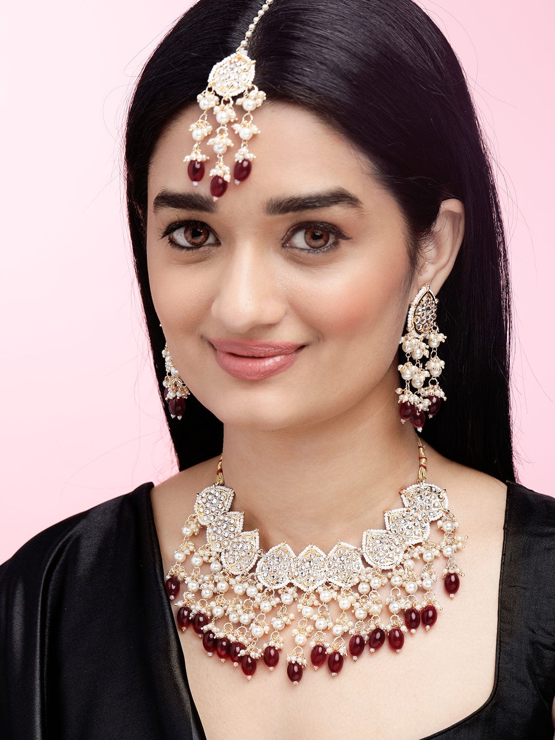 Royal Glow Red & Kundan Necklace Set