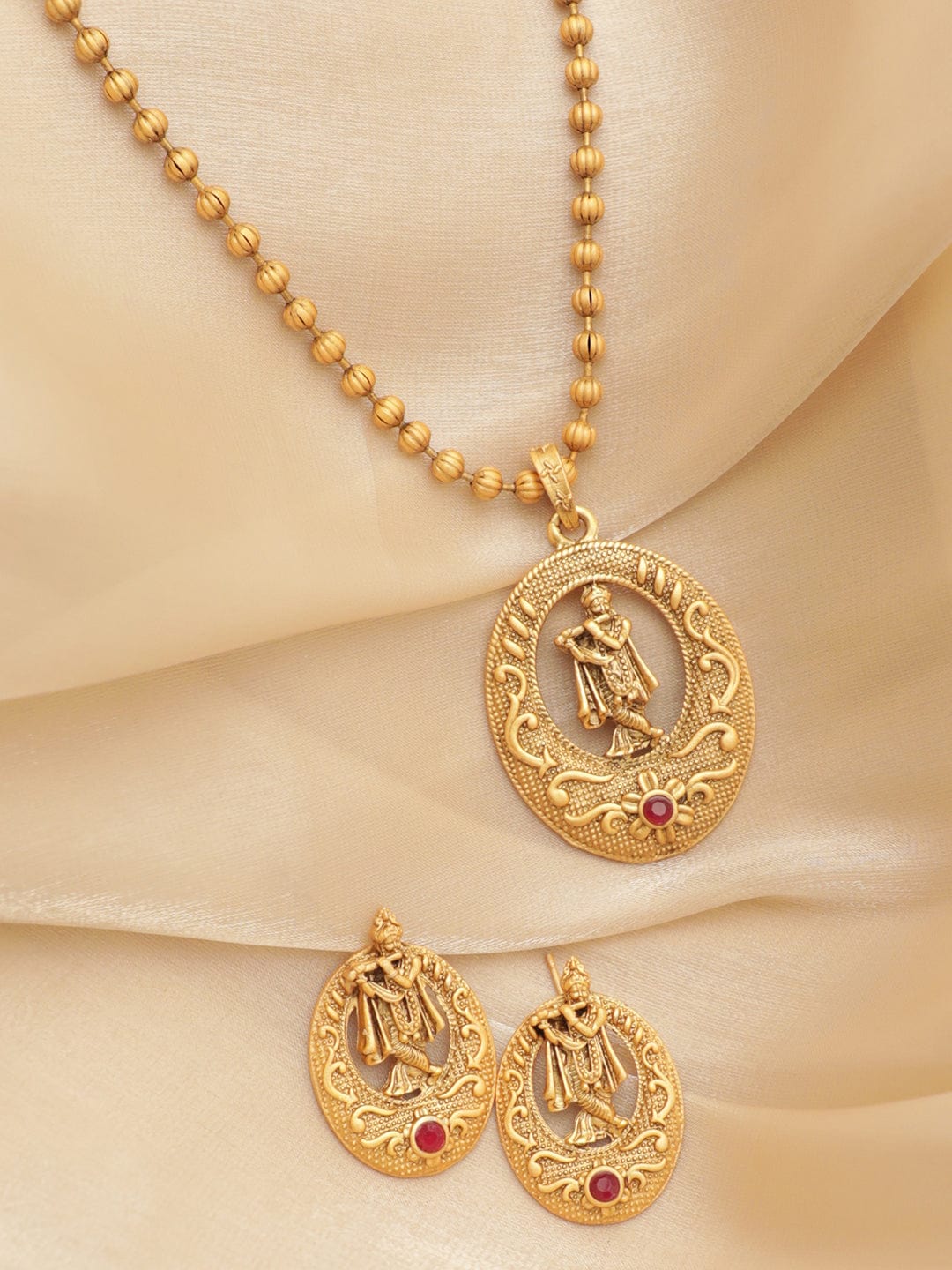 Divine Shri Krishna Temple Pendant Set