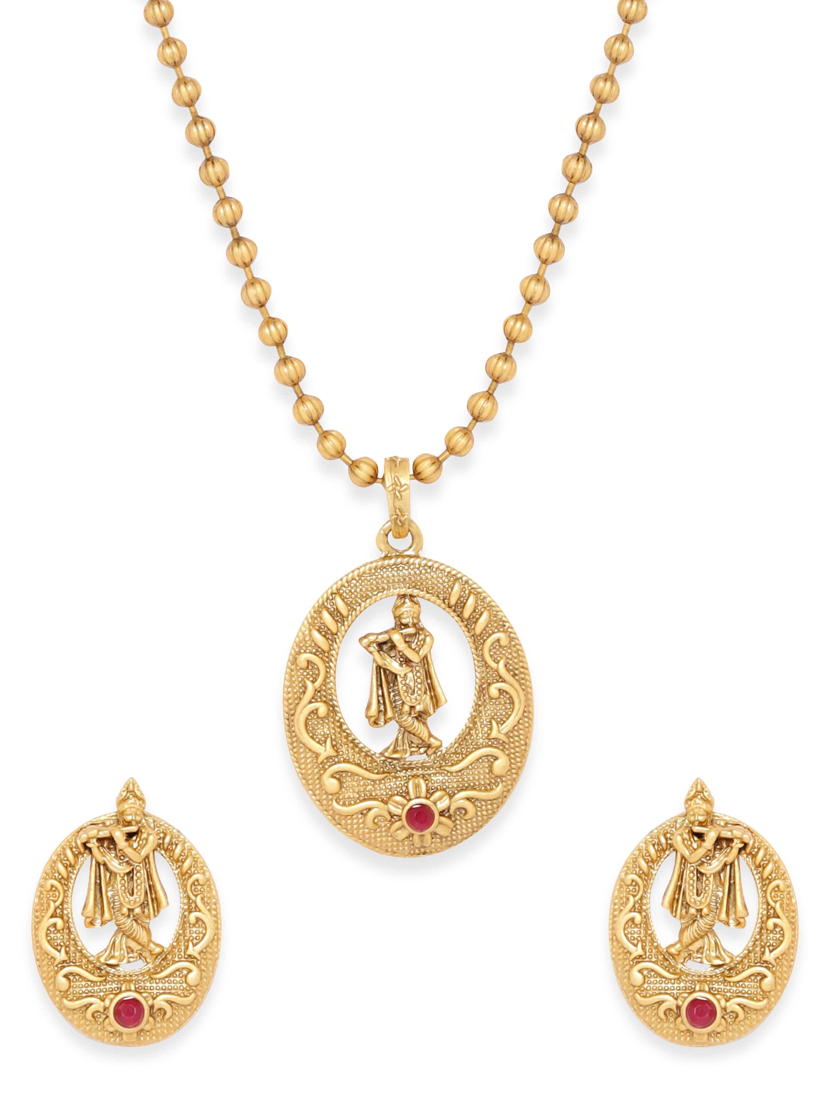 Divine Shri Krishna Temple Pendant Set