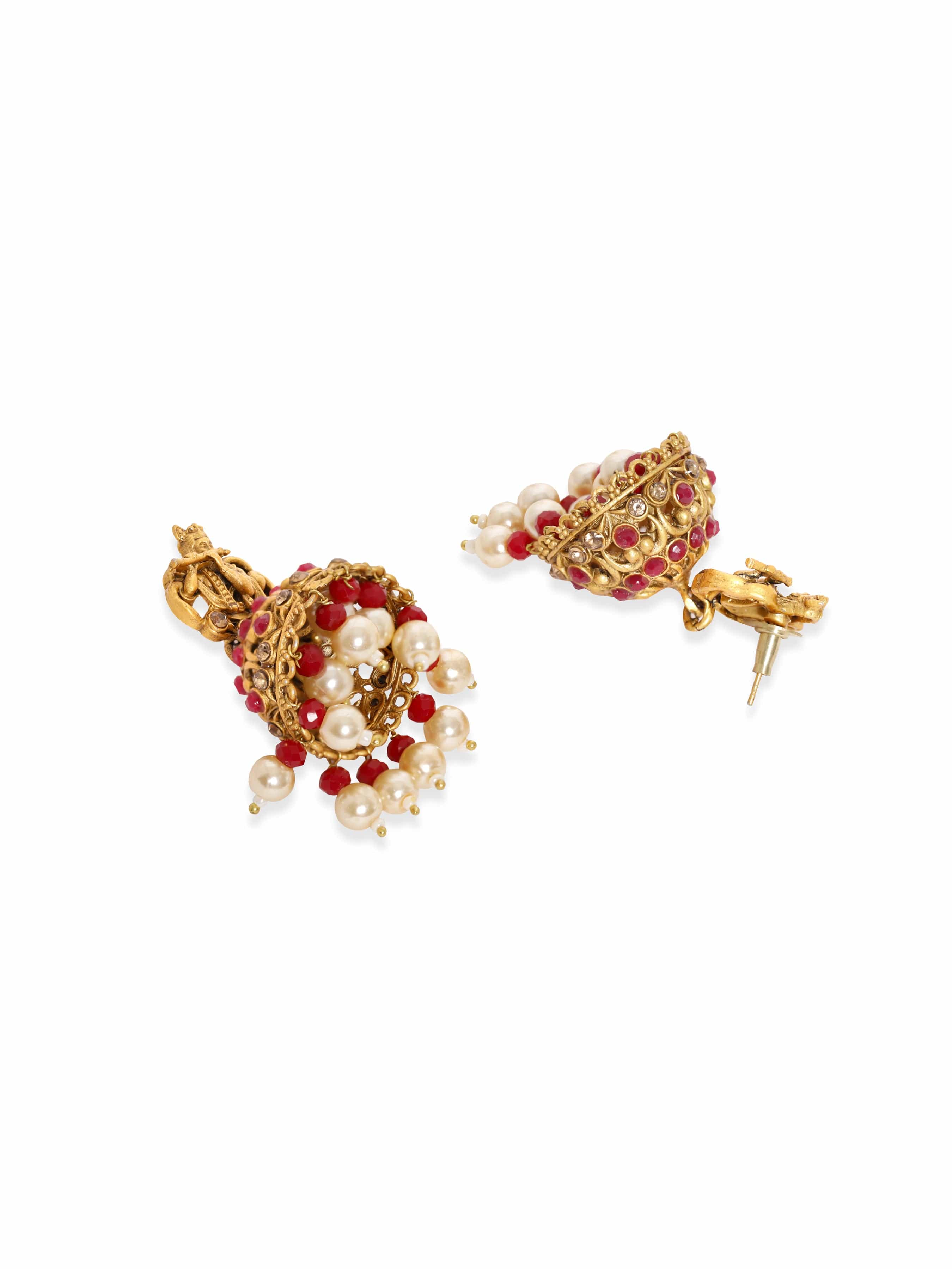 Lord Shri Krisha Majestic Temple Red Necklace Set