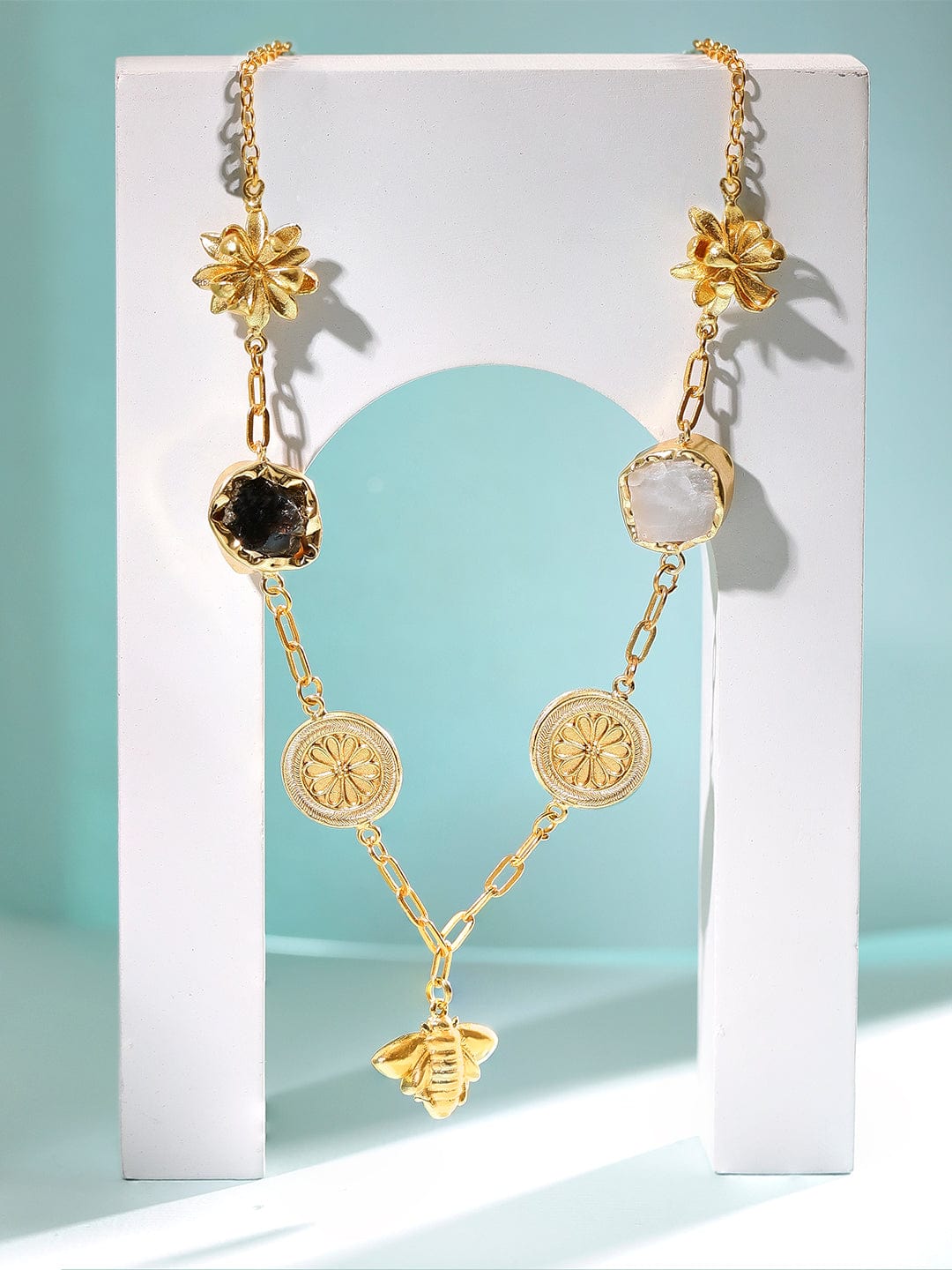 Flirty Floral & Stone Charm Necklace
