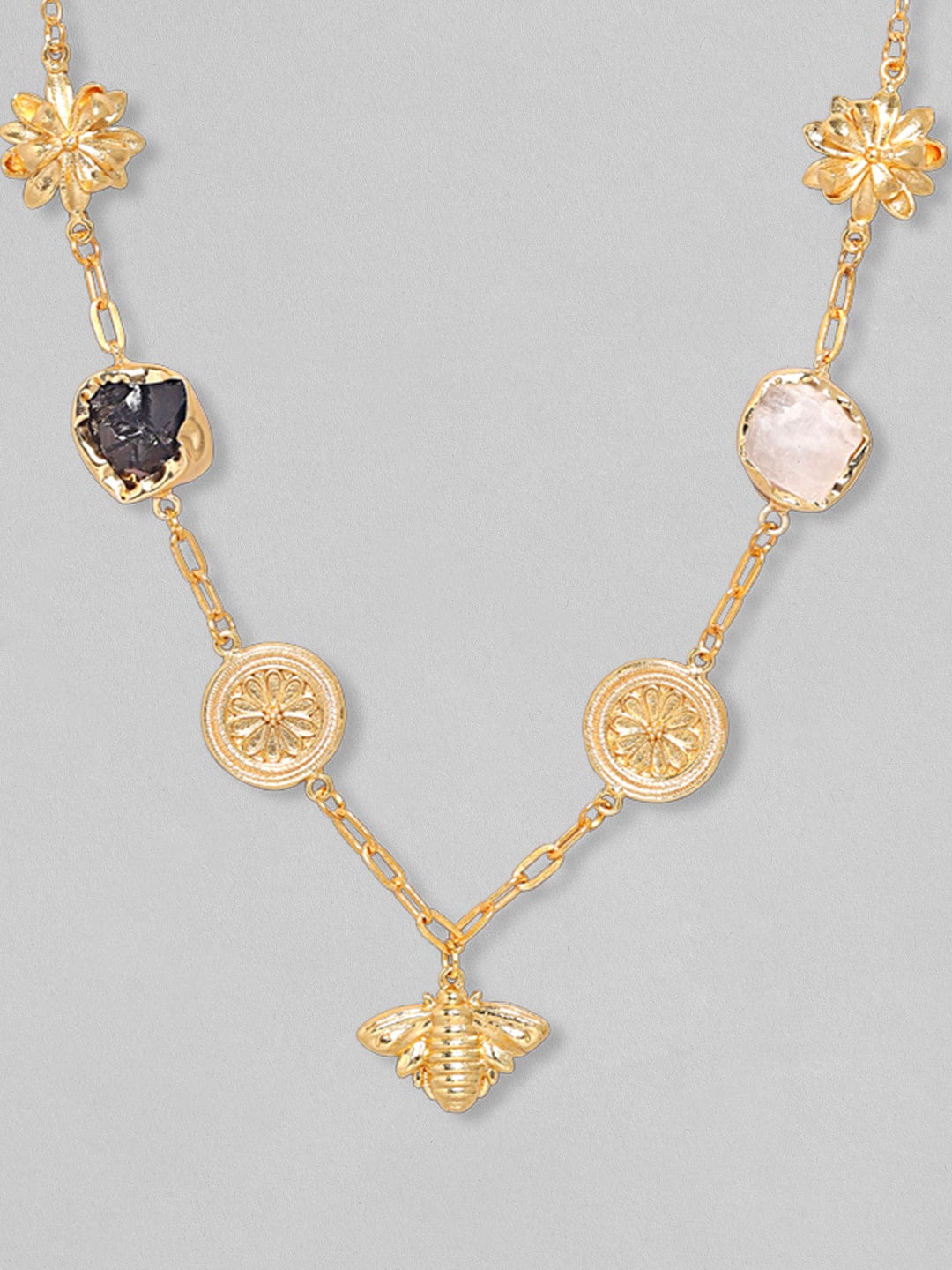 Flirty Floral & Stone Charm Necklace