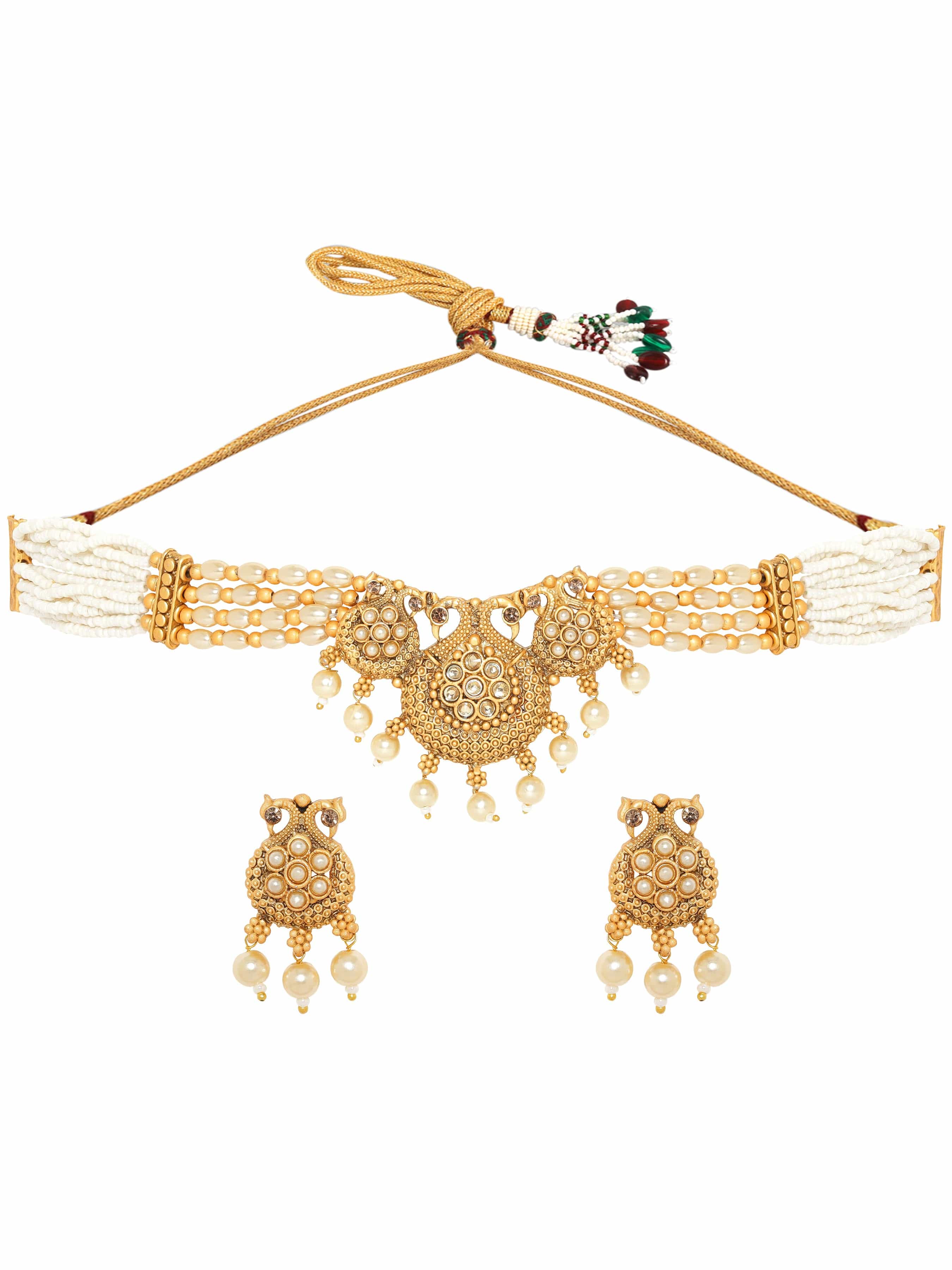 Pearl Beaded Golden Necklace Set