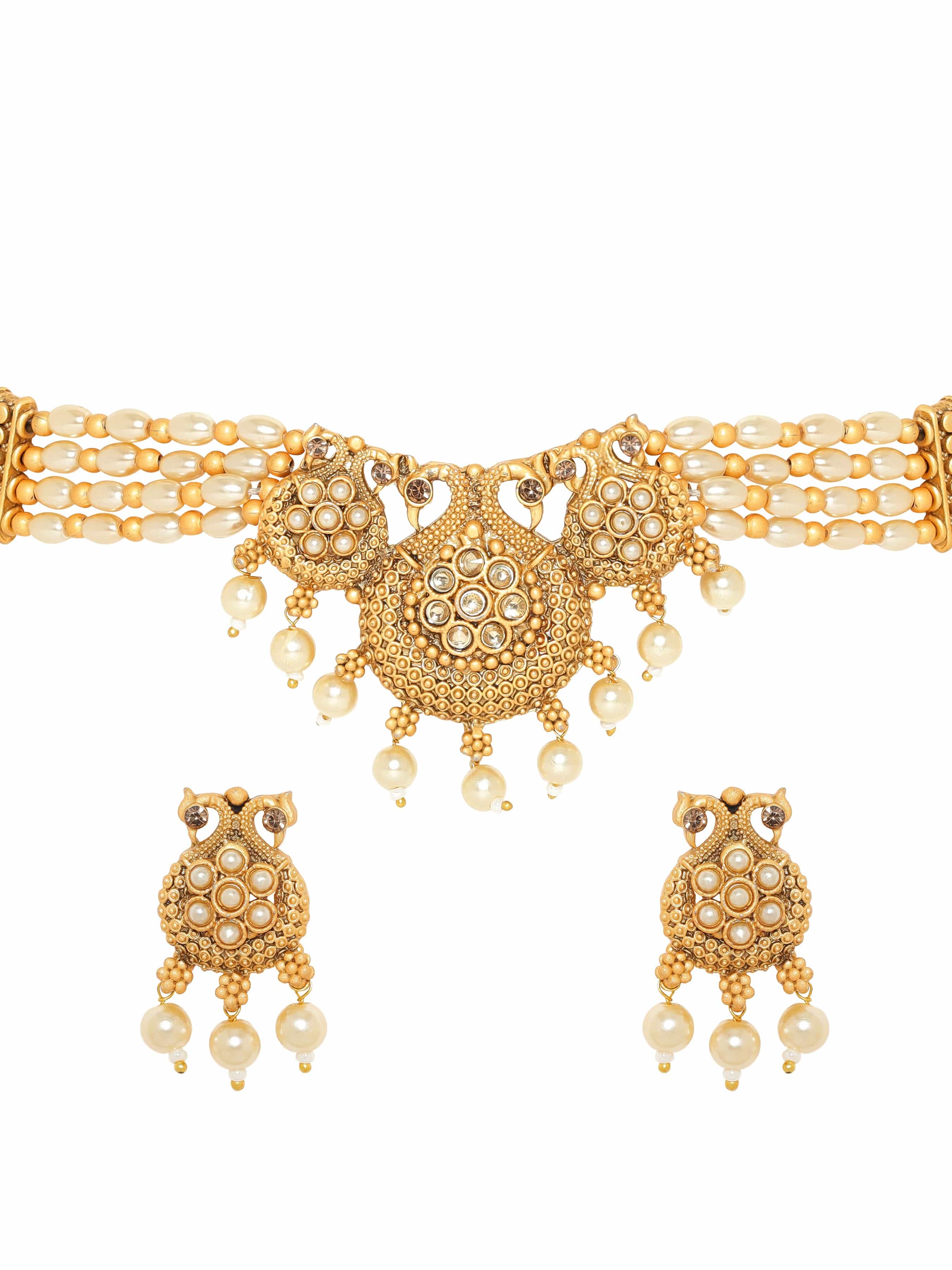 Pearl Beaded Golden Necklace Set