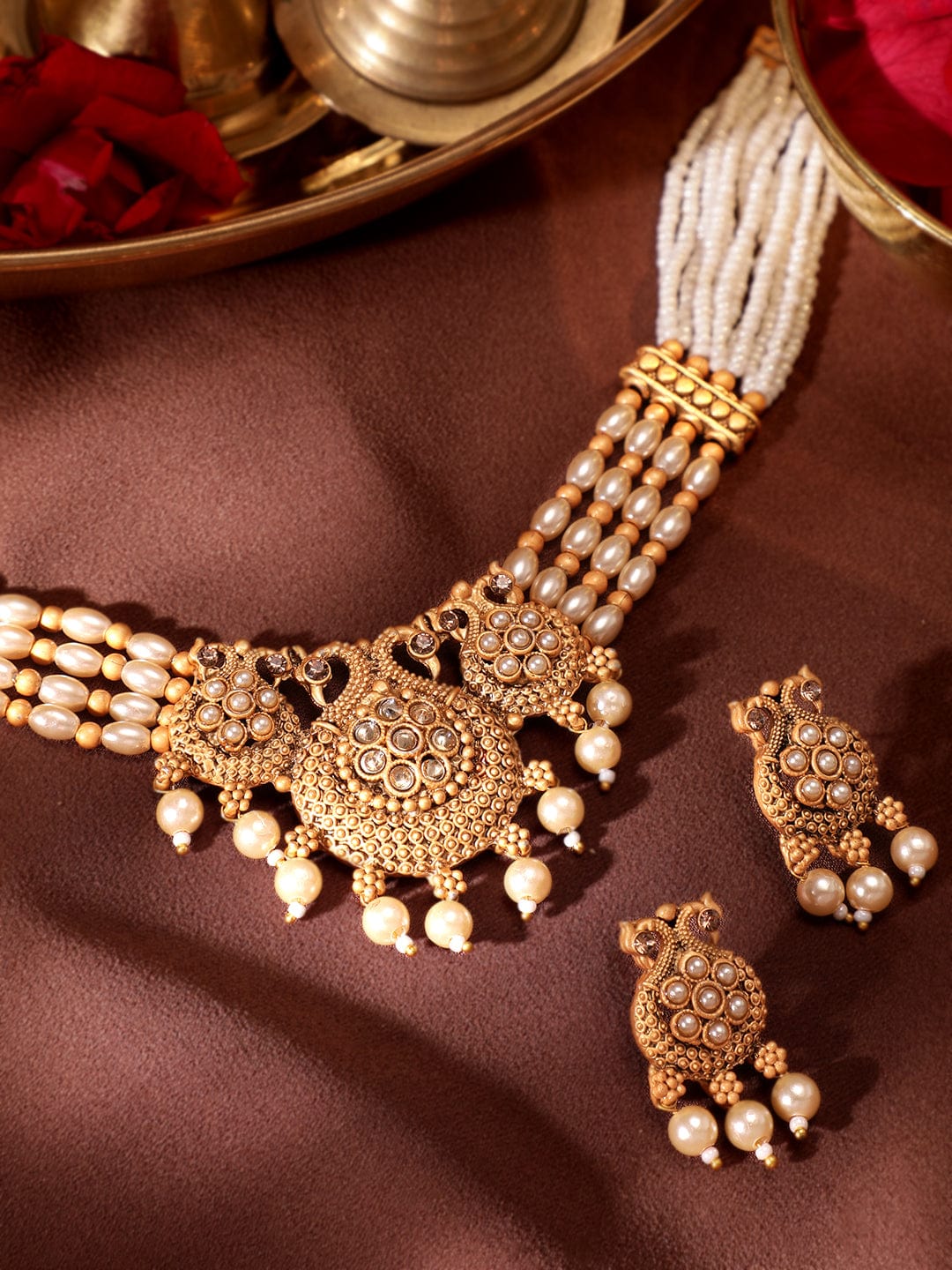 Pearl Beaded Golden Necklace Set