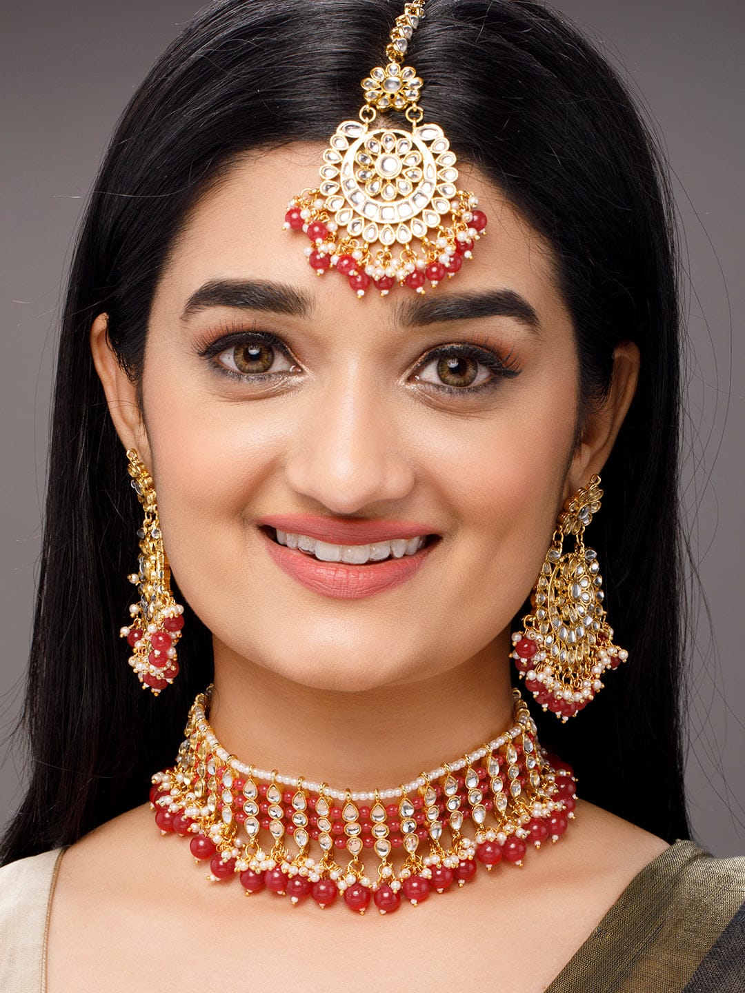 Red Pearl with Kundan Choker Set