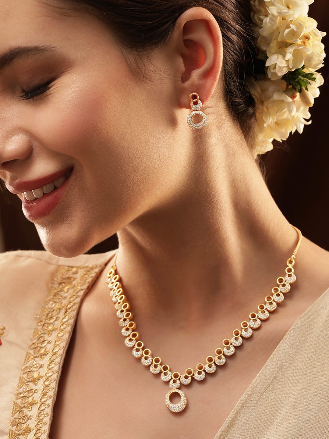 American Diamond Zirconia Circular Motif Necklace Set