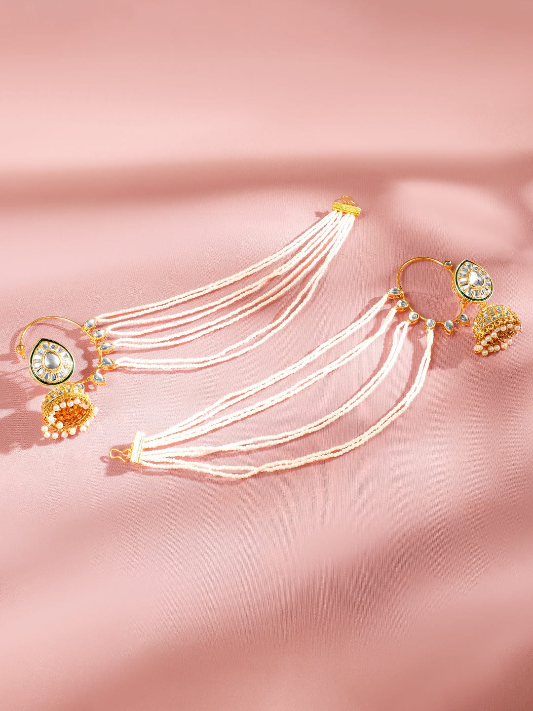 Graceful Layered Pearls & Kundan Ear Cuffs