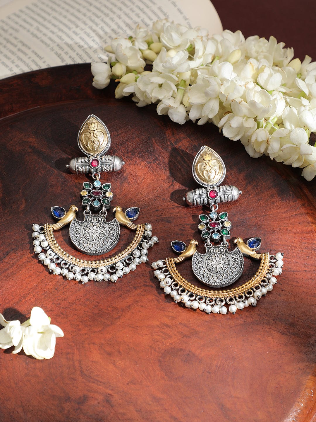 Festive Dual-Tone Bird Oxidised Chandbalis