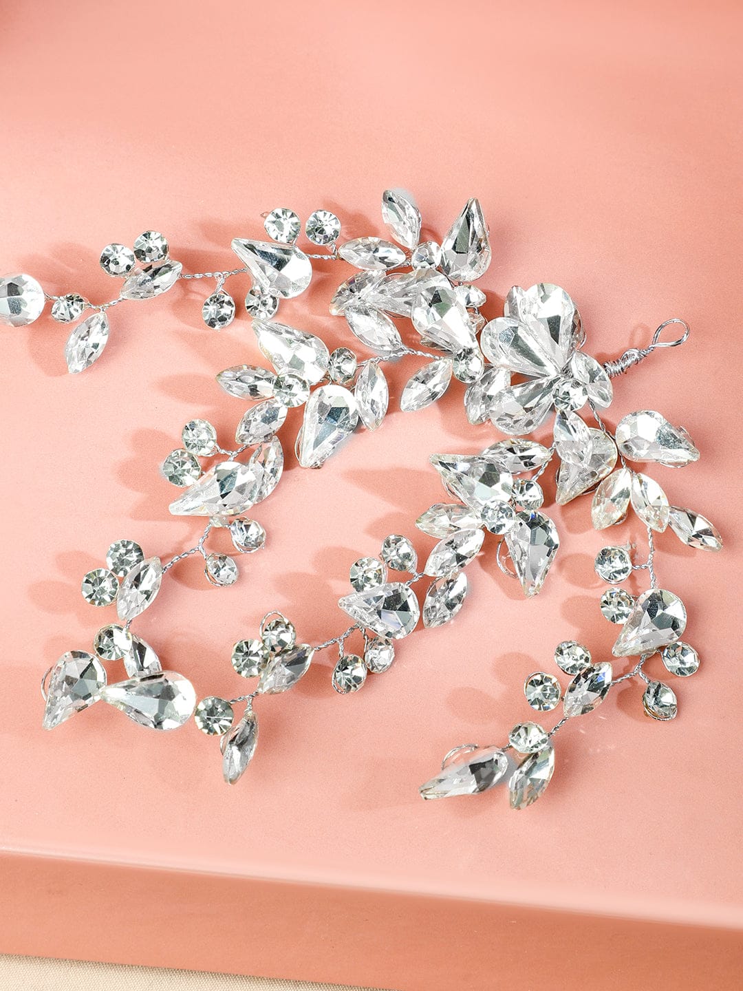 Silver Floral Crystal Side Hair Clip
