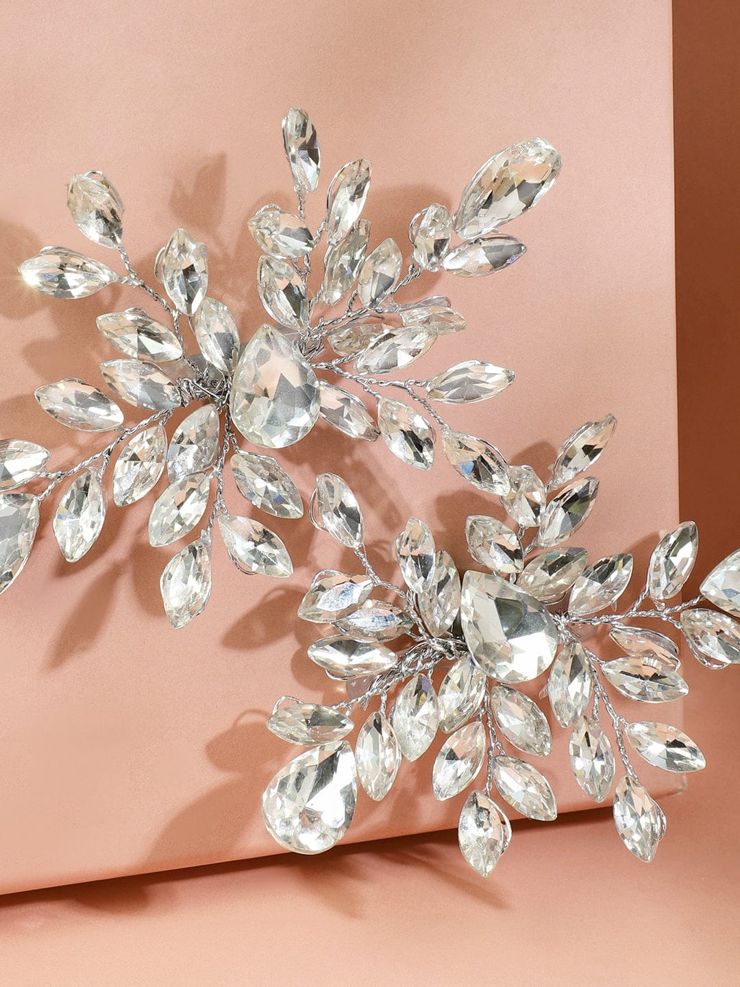 White crystal leaf side hair clip - Set of 2