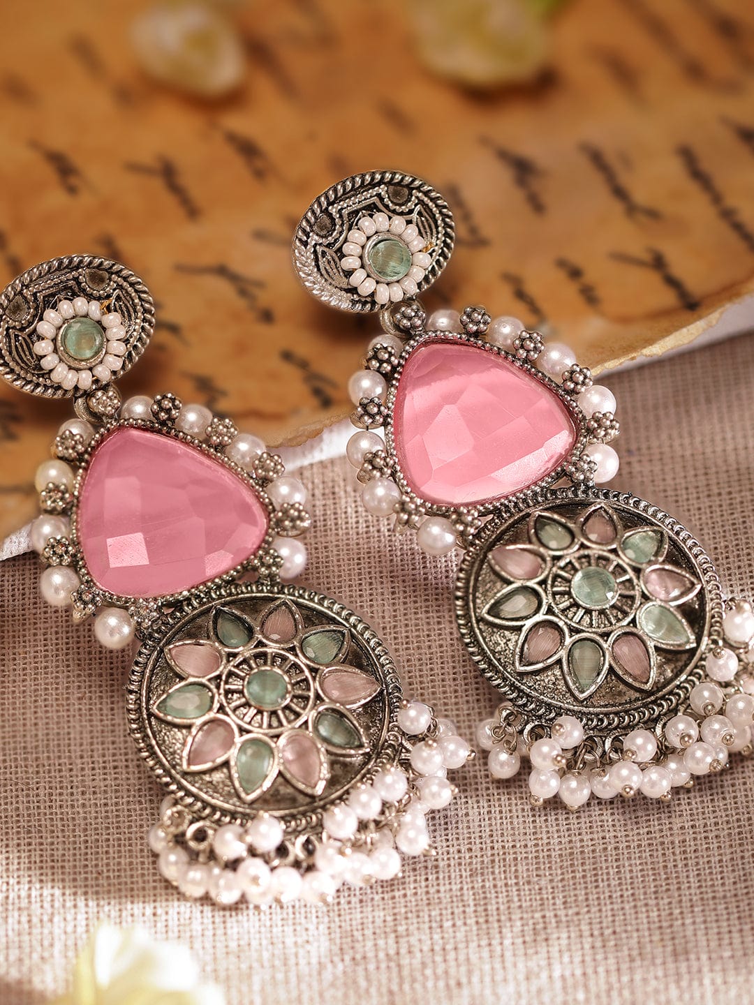 Captivating Light Pink Mint Green Dangler Earring