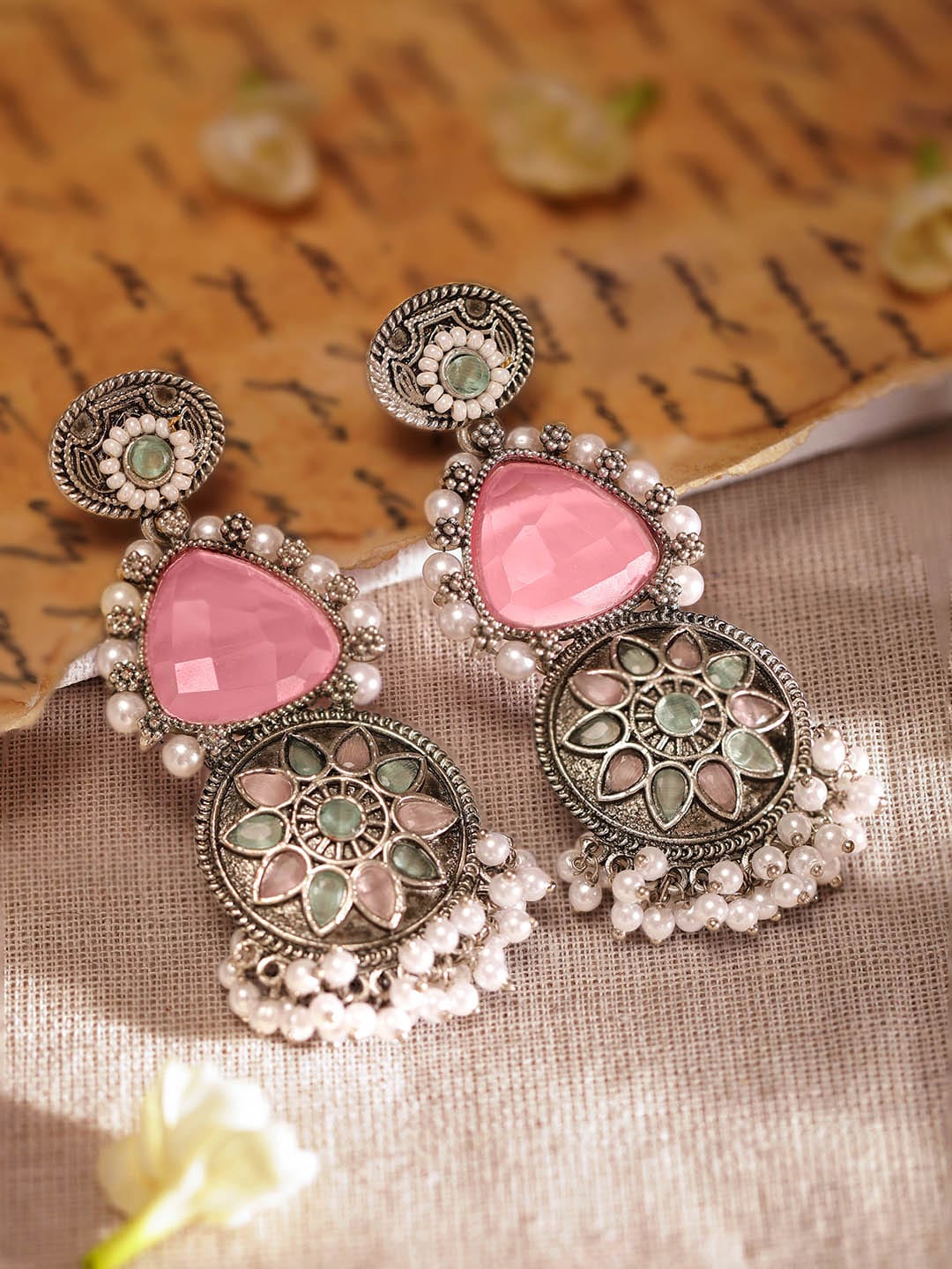 Captivating Light Pink Mint Green Dangler Earring