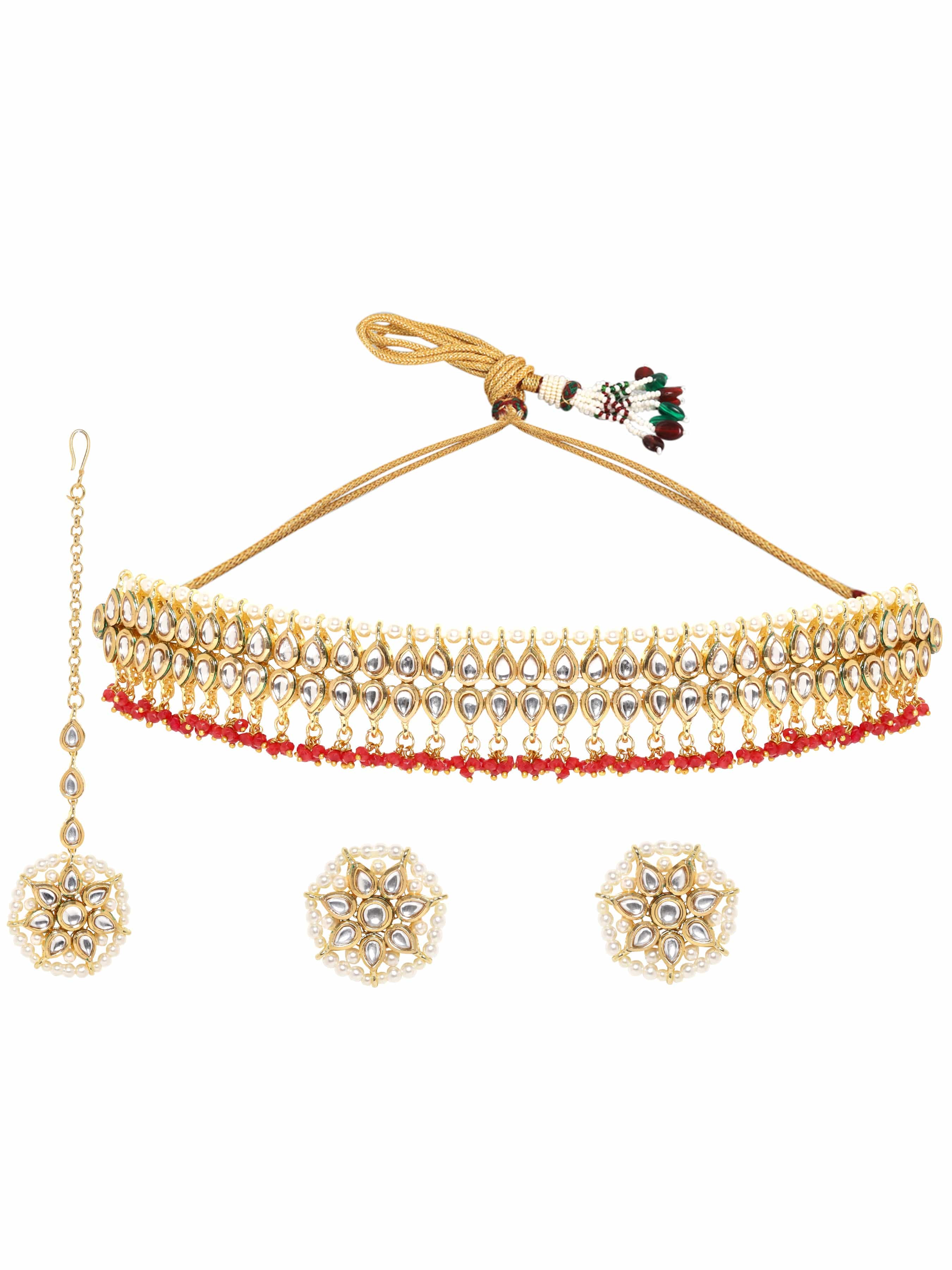 Dazzling Red Drops Kundan Choker Set